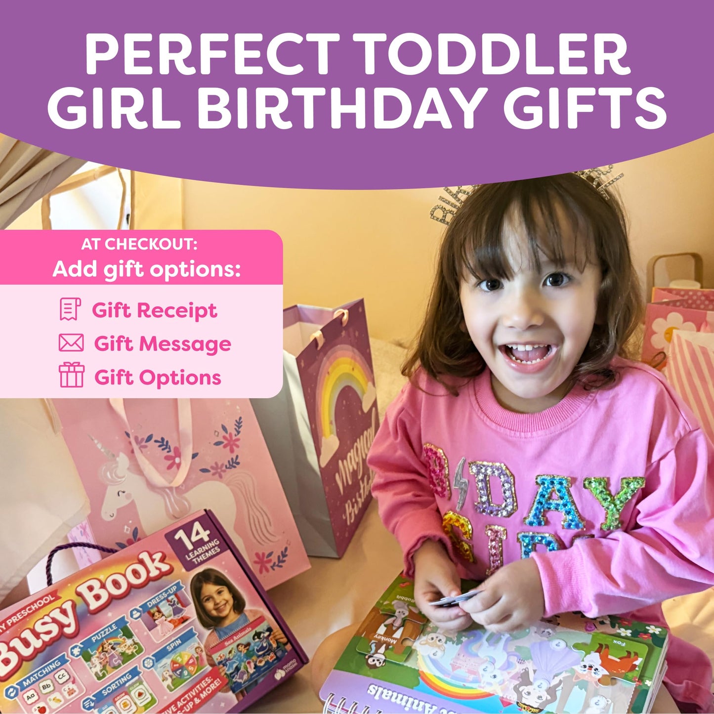 3 Year Old Girl Gifts - Montessori Busy Book For Toddlers 3-5, 4 Year Old Girl Birthday Gifts, Princess Dress Up Unicorn Toys for Girls - Preschool Learning Activities, Toddler Travel Toys for Girls