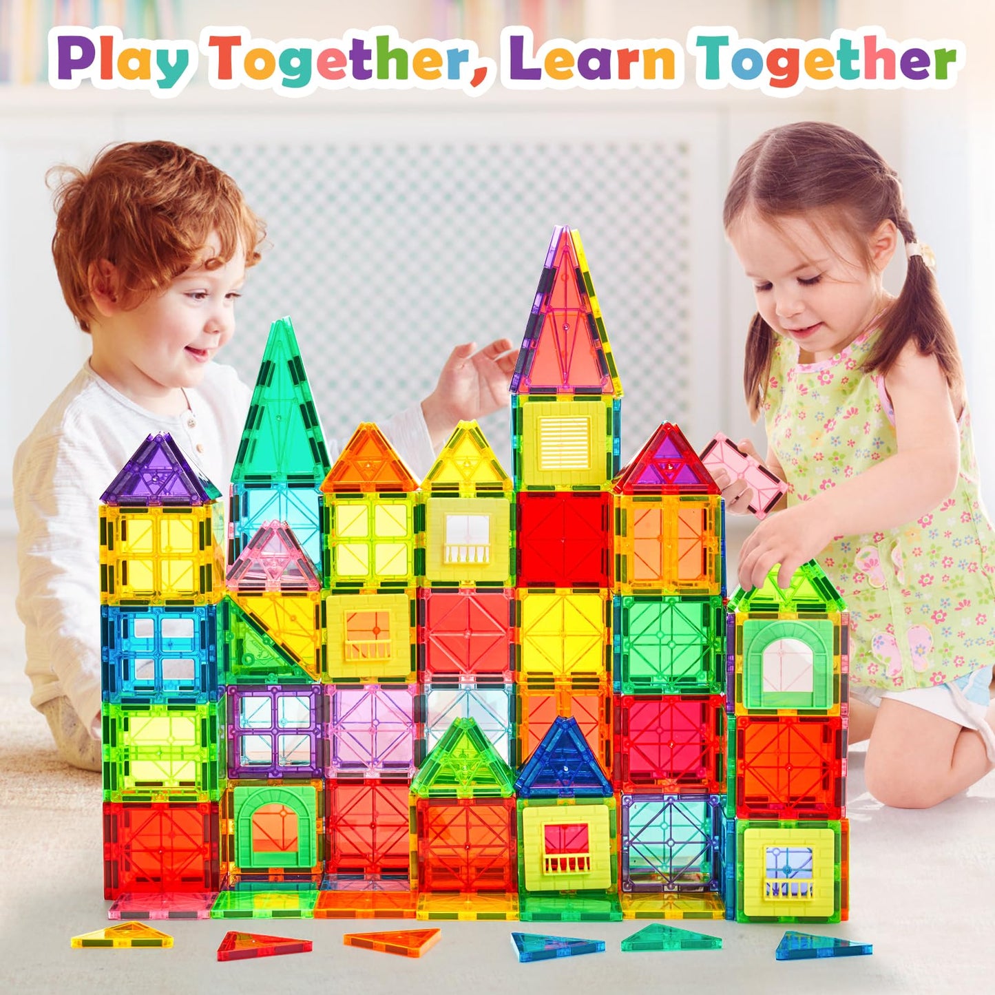 Dopyye 132 PCS Magnetic Tiles Building Blocks with 2 Cars, STEM Educational Construction Montessori Toys for Kids Ages 3 4 5 6 7 8 9, Magnet Building Set Gift for Boys Girls