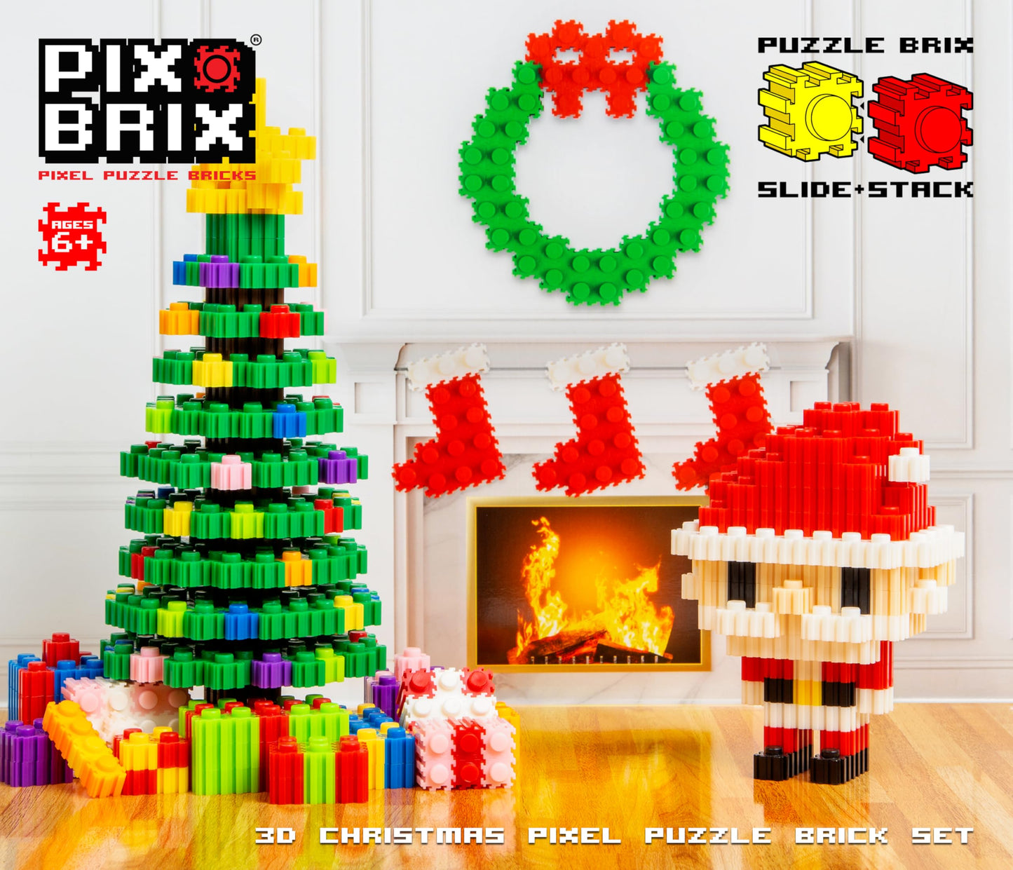 Pix Brix Pixel Art Puzzle Bricks Christmas Scene Puzzle with Display Box Patented Colorful Building Bricks, Create 2D and 3D Builds A Fun, Festive Pixel Art Set for Kids and Adults