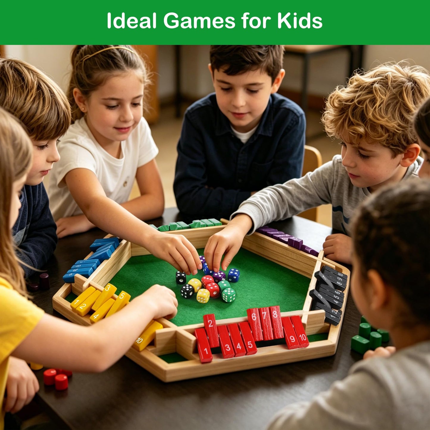 ITOMTE Shut The Box Game Wooden, 1-6 Players Dice Board Game for Adults and Kids, 10 Numbers Math Games - Educational and Entertaining, Classic Table Flip Blocks for Family Game Night