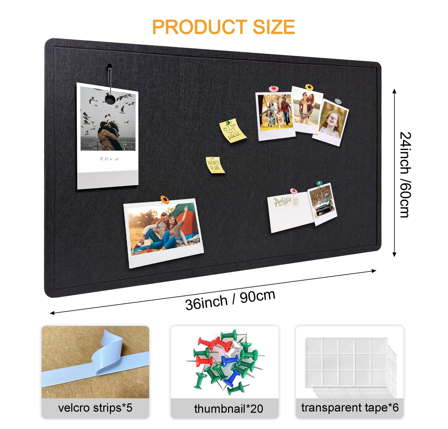 Yunihome Large Bulletin Board - Foldable 36x24 Inches Cork Board Alternative with 20 Push Pins, 3' x 2' Self-Adhesive Felt Bulletin Board for Wall, Home Office Classroom Decor
