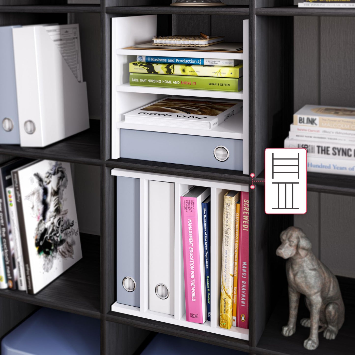 Ballucci 4-Tier Paper Sorter and File Organizer for Desk, Wood Mail Sorter, Fits into IKEA Kallax and ClosetMaid Cube Storage Shelves, Paper Tray, Mail Holder Stand for Classroom, Office, White
