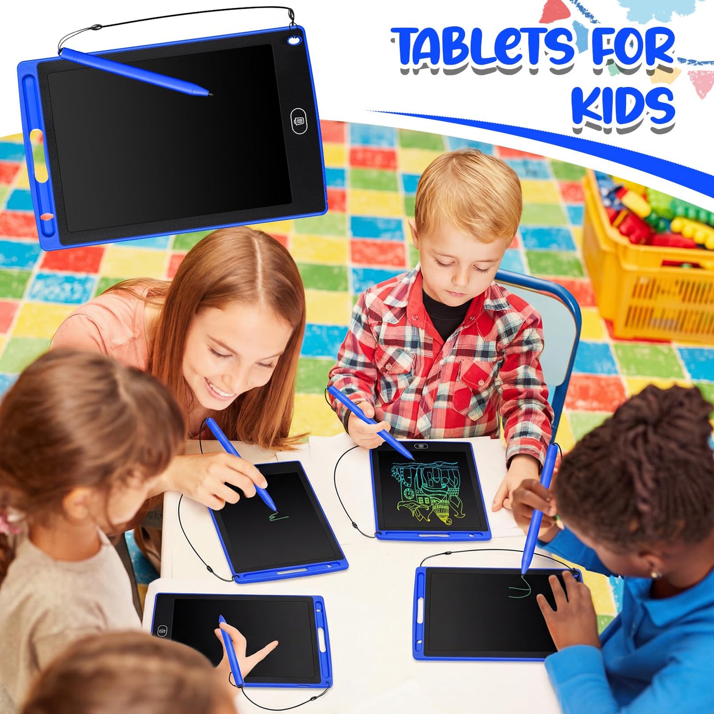Zhehao 24 Pieces LCD Writing Tablet Doodle Board 8.5 Inch Colorful Reusable Screen Board Pad Reusable Drawing Writing Learning Educational Pad Toys for Girls Boys 8-10 3-10(Blue,Round Style)