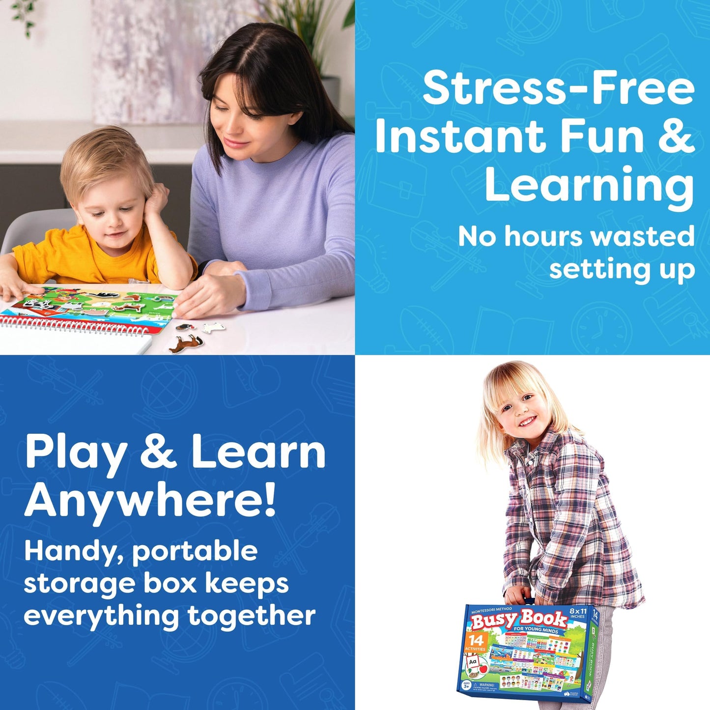 Montessori Preschool Busy Book for Toddlers Ages 3 and Up - Preassembled - Preschool Learning Activities Montessori Educational Toys - Gifts for 3 Year Old Boys, Toddler Learning Toys Activities