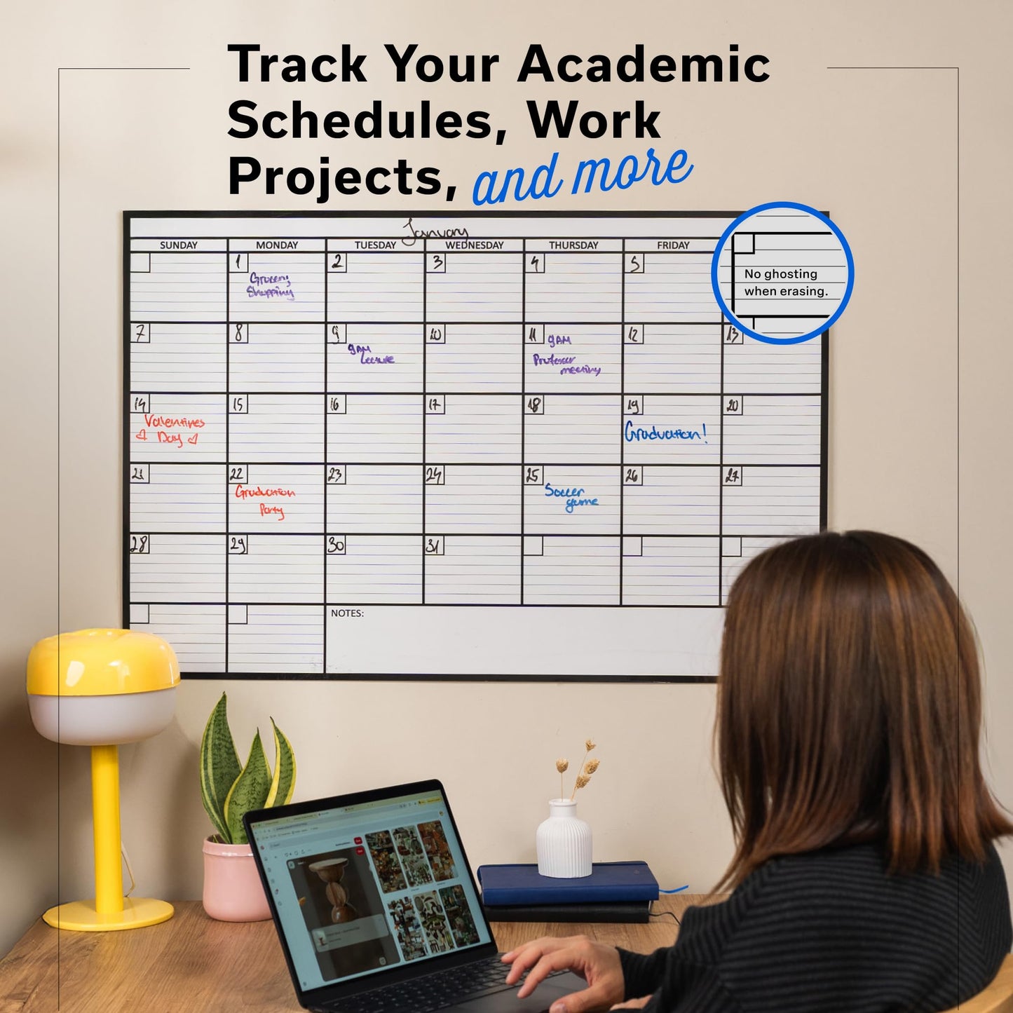 (2 PK) Large Dry Erase Calendar for Wall 24x36, Giant Family Office Big Reusable, Monthly Planner Erasable 36x24, Rolled Whiteboard White Board, Calendar Dry Erase for Undated Wall Large Classroom