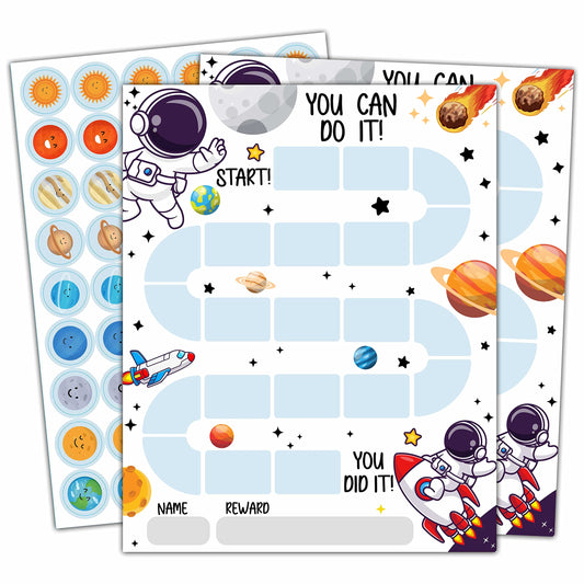 10 Outer Space Astronaut Reward Chart with 216 Round Stickers, Incentive Behavior Chart for Kids at Home Classroom, Kids Routine Daily Chore Sticker Chart-A18