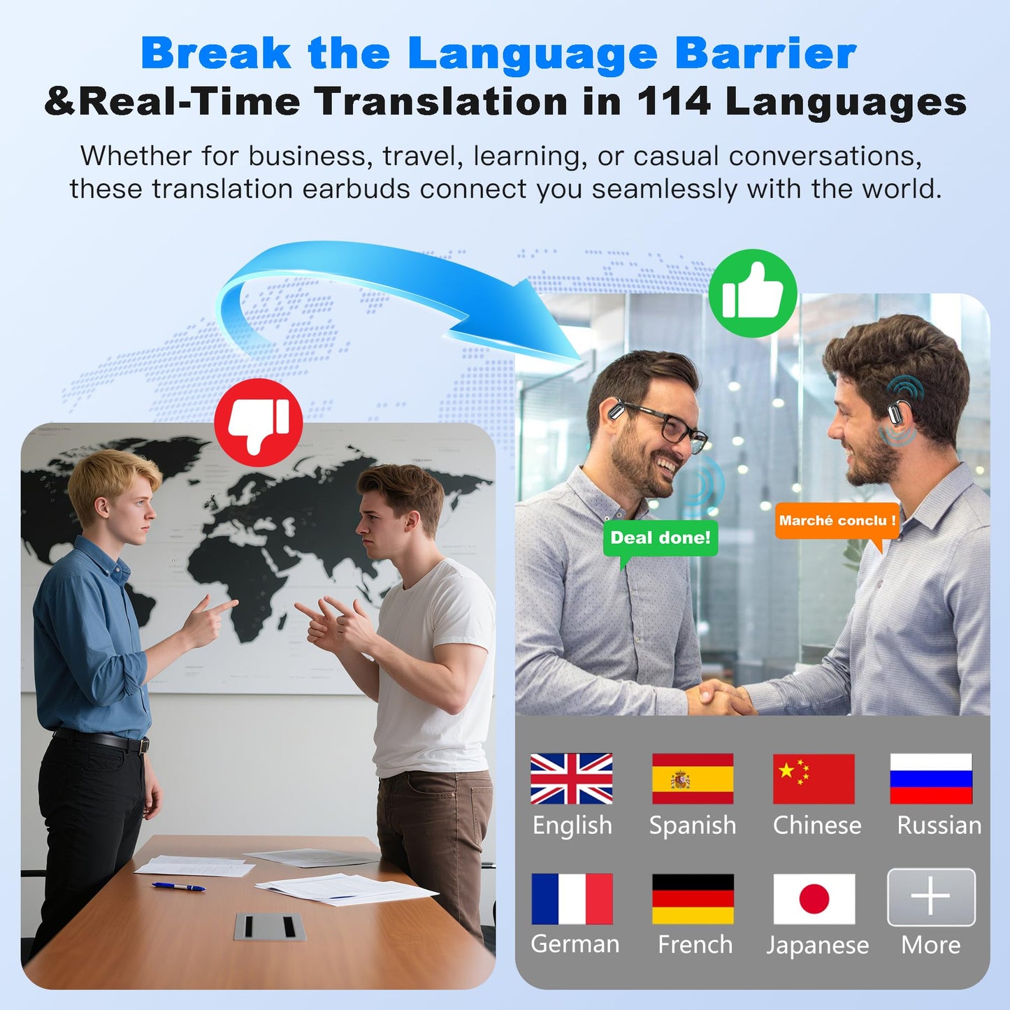 Real-Time AI Translation Earbuds, Open-Ear Audifonos Traductores Inglés Español Two-Way Translator Headphones, Bluetooth Wireless Earhooks for Business, Travel, Learning, Meetings (Oatmeal Beige)