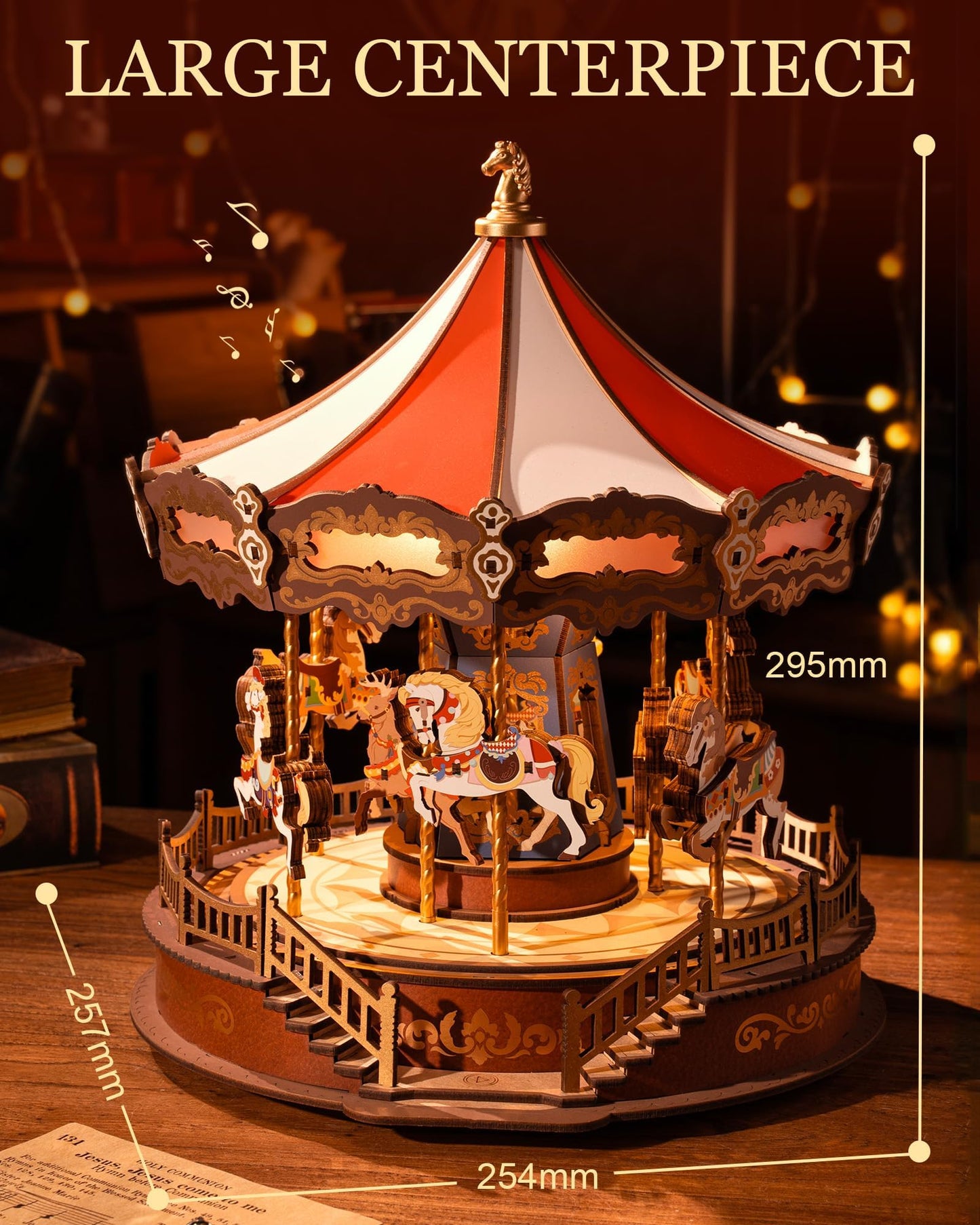 Rolife DIY 3D Wooden Puzzle for Adults, Classic Carousel Wood Puzzle Music Boxes, for Princess Girls Teens, Creative Hobbies Crafts Toys Model Building Kits