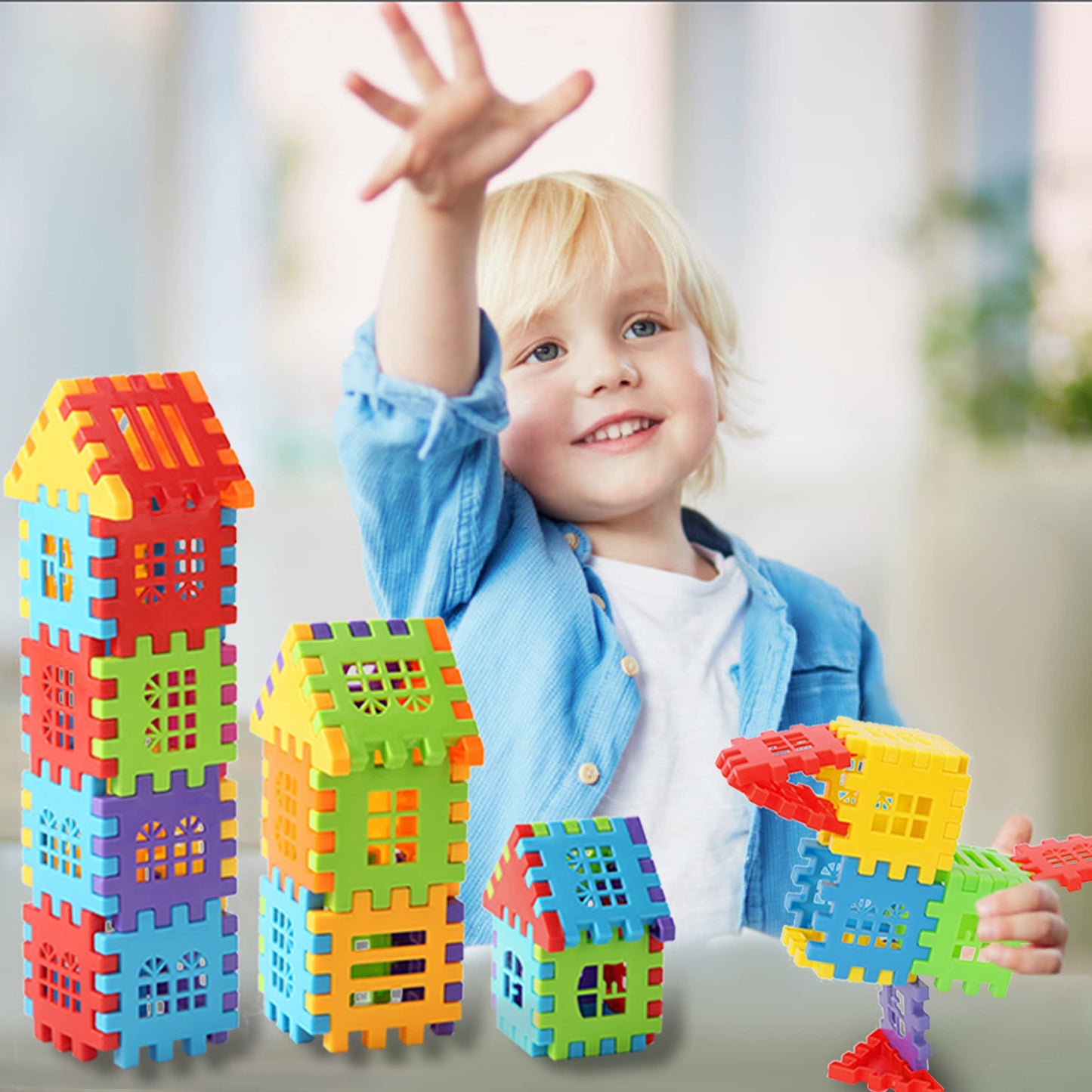 KUTOI Building Blocks – 100-piece Kids Builders Blocks Set with Storage Bag – Interlocking Building Blocks for Toddlers and Kids – Fun and Educational Toy Building Set for Skill Development