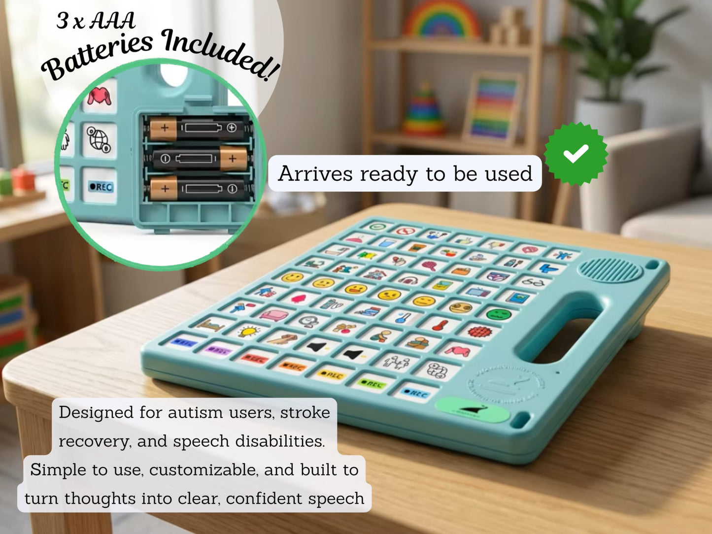 8 Languages AAC Device for Autism, 63 Buttons, Communication Board for None Verbal, Stroke Survivors Speech Support, TBI, Talking aid Tool for Delayed Speech terapy, Ajustable Lanyard.