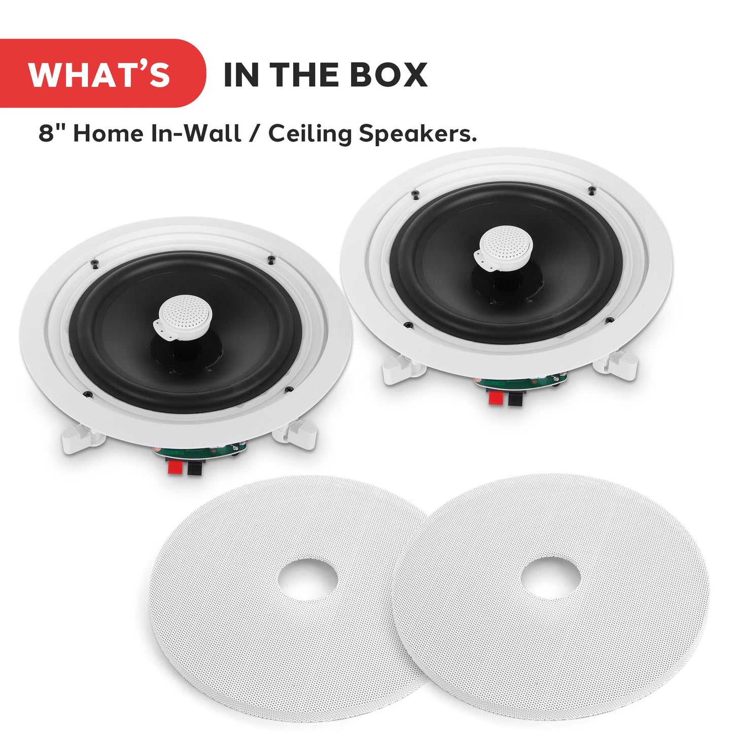 Pyle 8” Ceiling Mount Speakers (Pair)- 2-Way Stereo Speaker System with Easy Install Flush Design - Directable 1” Titanium Dome Tweeter - 55Hz Freq Response for Deep Bass - 300W Peak Power,(White)