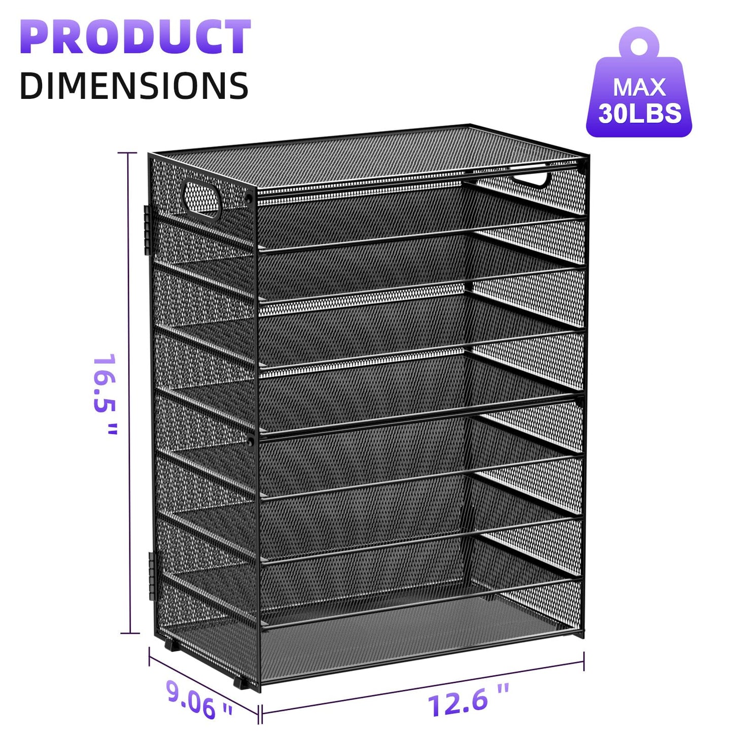Marbrasse Paper Organizer Letter Tray, 9 Tier Mesh File Organizer with Handle, Paper Sorter Desk Organizer for Home Office Supplies