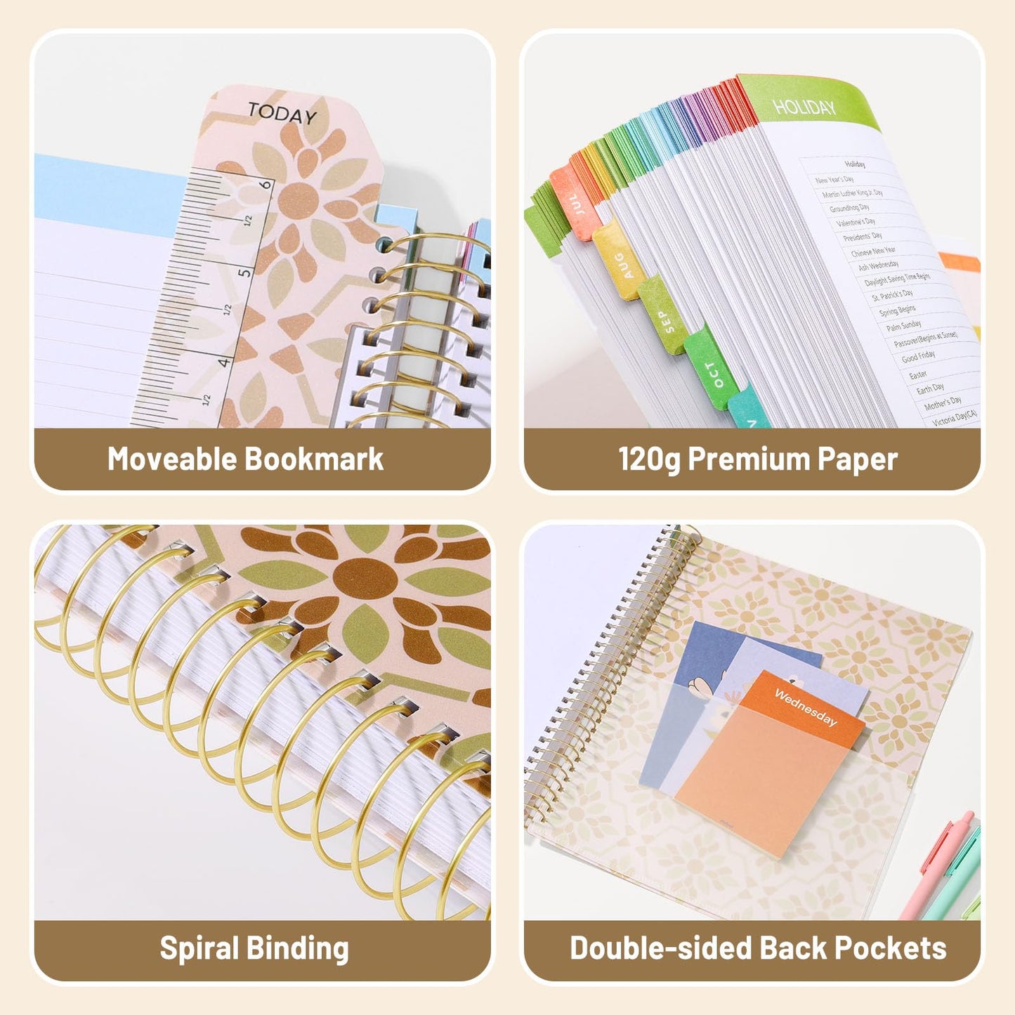 SUNEE Deluxe Teacher Planner 2026-2027, Lesson Planner Book with 7 Periods Jul 2026 - Jun 2027, 8.5" x 11" Weekly and Monthly Organizers with Colorful Tabs, Planning Stickers,120gms Paper,Retro Floral