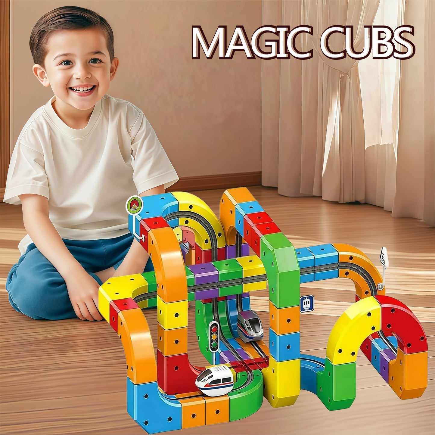 123PCS Infinity Racer MagneticTrain Set, STEM Train Set for Boys & Girls Ages 3-8, Children's