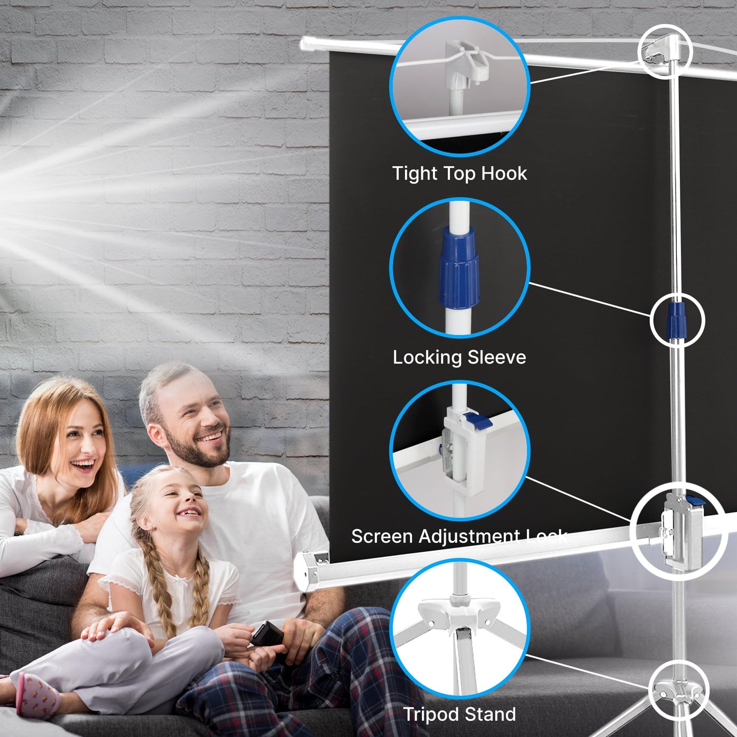 Pyle 72 Inch Outdoor Projector Screen with Stand-Portable Fold Out Roll Up Screen with Tripod Stand,White Matte Fabric 4:3 Aspect Ratio 4K HD Quality Black Masking Border,Ideal for Home and Office Use