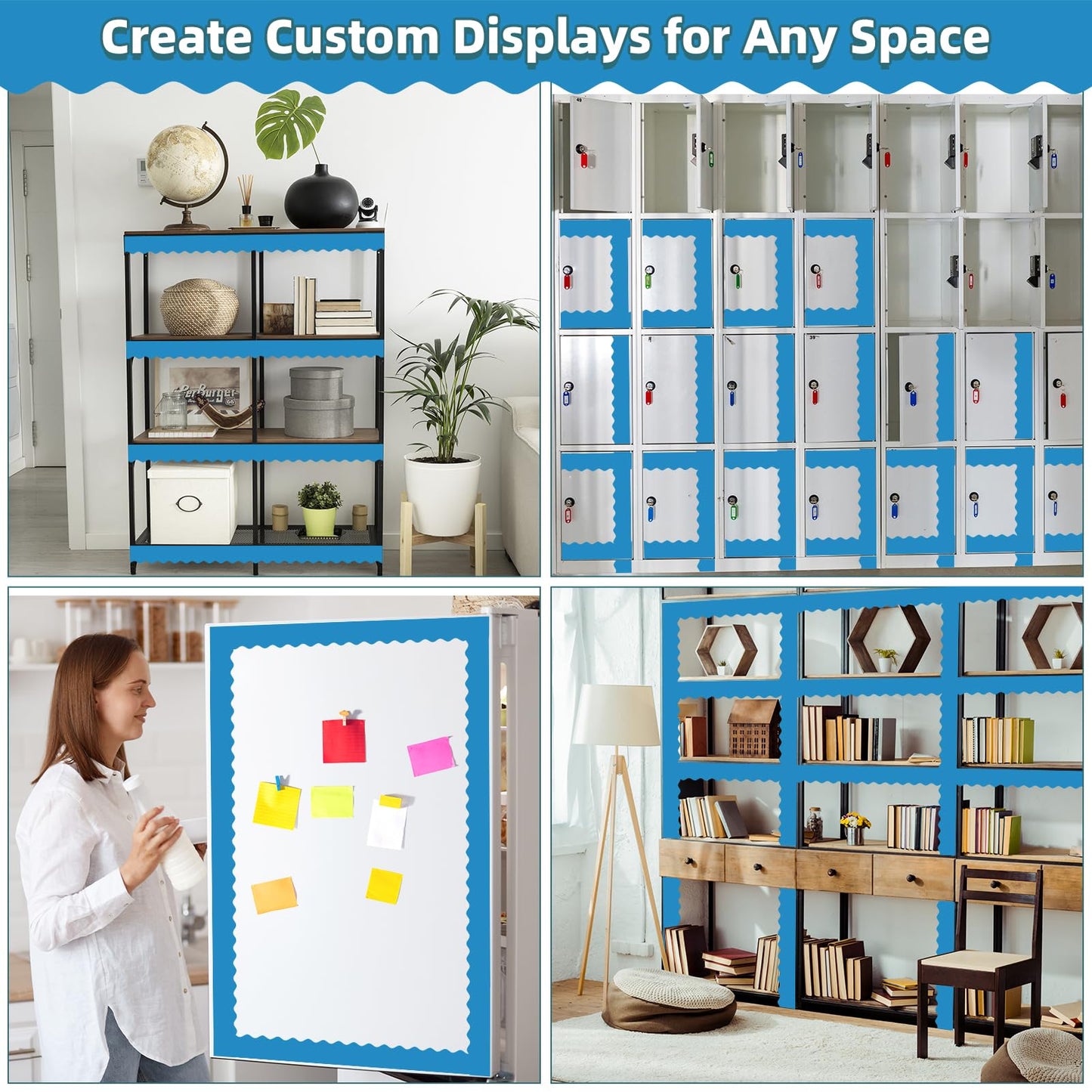 30 Pcs Magnetic Borders for Classroom Whiteboard - Blue Magnetic Bulletin Board Border Set - Scalloped Chalkboard Border Strips for Teachers, Parents, DIY Home,School & Office Decoration
