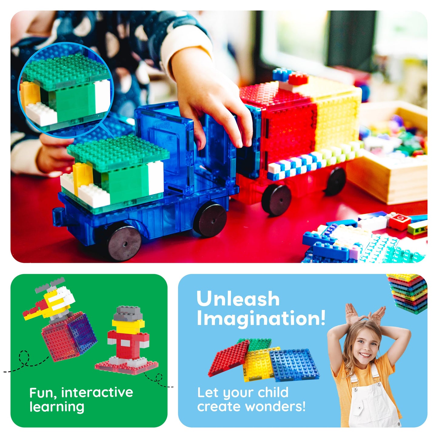 PicassoTiles Magnetic Building Blocks Brick Tiles STEM Creative Magnet Tiles Add Ons Set Construction Toy Socket Spikes Accessory Toys Educational Imaginative Learning Kit Stacking Set Toddlers Colors