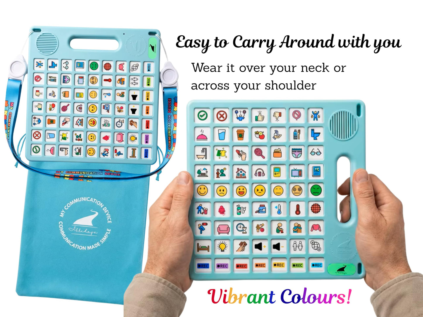 8 Languages AAC Device for Autism, 63 Buttons, Communication Board for None Verbal, Stroke Survivors Speech Support, TBI, Talking aid Tool for Delayed Speech terapy, Ajustable Lanyard.