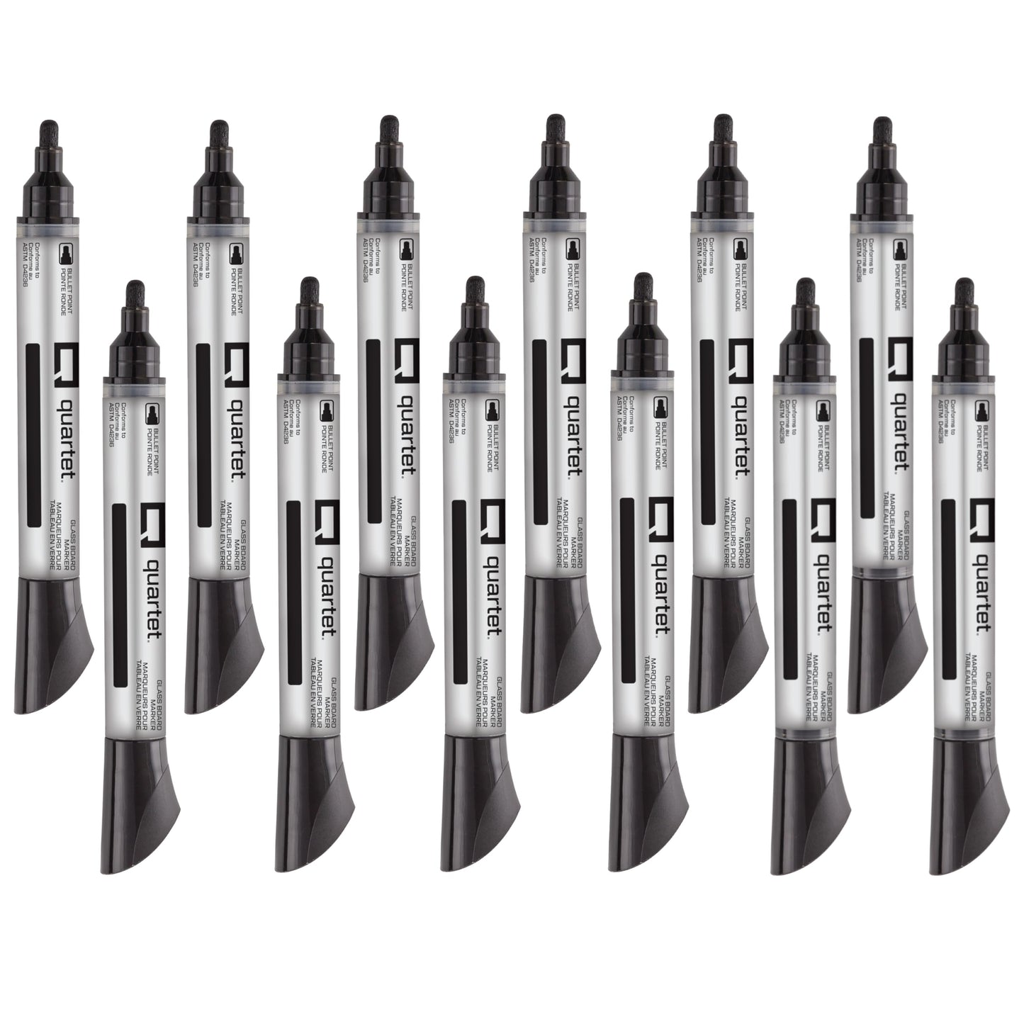 Quartet Glass Board Dry Erase Markers, Premium, Bullet Tip, Black, 12 Pack (79553)
