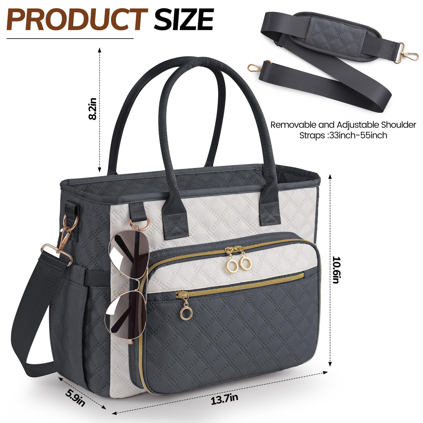 Large Bible Bag with Bible Cover Case for Women，Church Tote Bag Travel Bag Diaper Bag with Shoulder Strap for Teachers, Nurses, Moms, Bible Lovers (Gray)