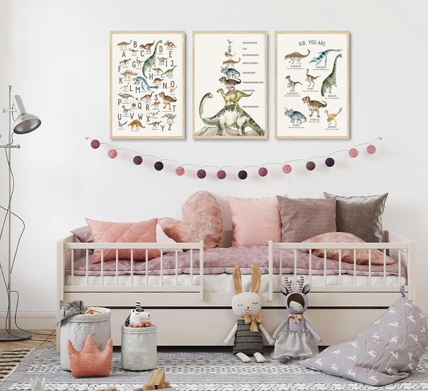 3Pcs Kids Dinosaur Species Wall Art Dinosaur Alphabet Canvas Painting Boys Room Wall Decor Tyrannosaurus Encyclopedia Educational Posters Prints Teen Cool Pictures for Home Classroom Nursery Unframed