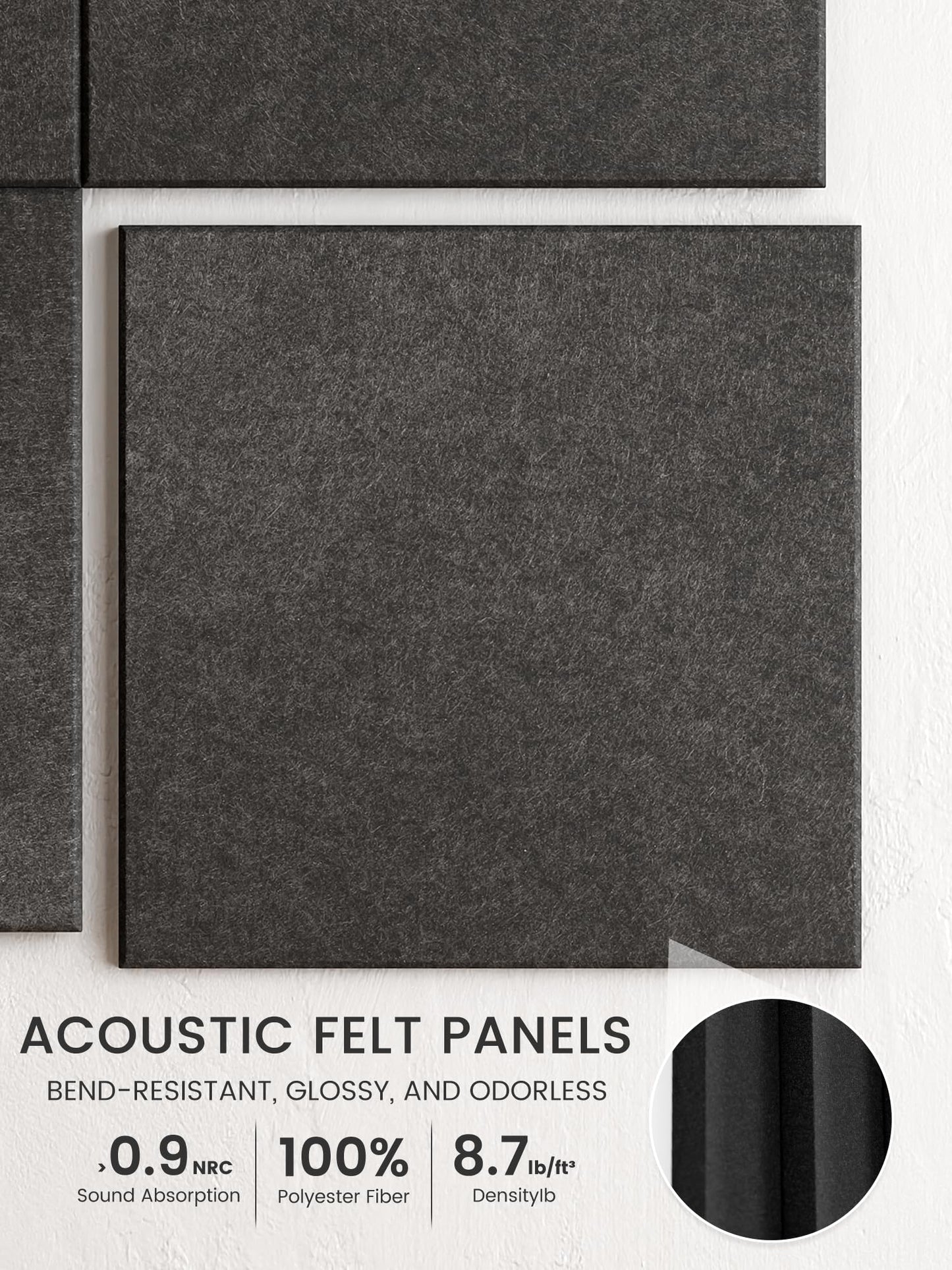 Bumusty Large Cork Board 48" x 36" Alternative - 12 Pack Felt Wall Tiles with 70 Safe Removable Adhesive Tabs, 30 Pushpins, Cork Boards for Walls Pin Board Bulletin Board Office Decor (Charcoal Gray)