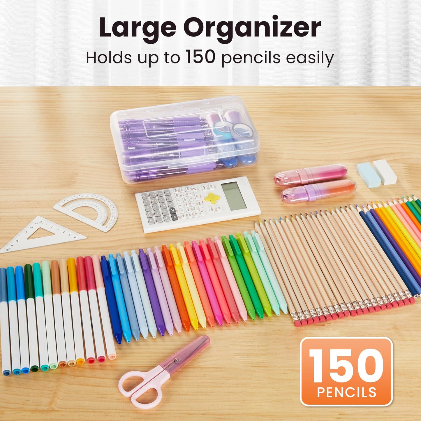 Sooez 6 Pack Pencil Box, Hard Pencil Boxes for School Supplies Bulk, Large Plastic Pencil Case with Lid, Clear Pencil Container, Stackable School Crayon Boxes Bulk for Kids