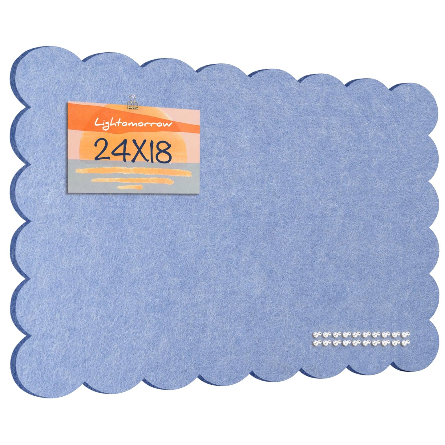 Lightomorrow Scalloped Bulletin Board, 24 x 18 Inches Felt Pin Board - Decorative Cork Alternative for Wall, Foldable Picture Self-Adhesive Vision Prayer Board with 20 Pushpins - Lavender Blue