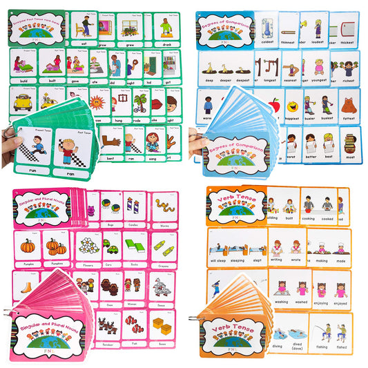 Zwttey Irregular Verbs/Plural Nouns/Degrees of Comparison/Verb Tense 4 Themes English Flashcards Vocabulary Building Pocket Cards Grammar Educational Learning Aids Pre-Kindergarten Classroom Supplies