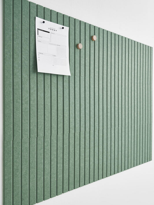 VIVELDA Felt Bulletin Board Tiles 48"x36" - 12-Pack Cork Board Alternative, OEKO-TEX Certified, NRC 0.95 Acoustic Felt Wall Panels, Damage-Free Adhesive, Slatted Design, Home Office & Classroom (Palm)