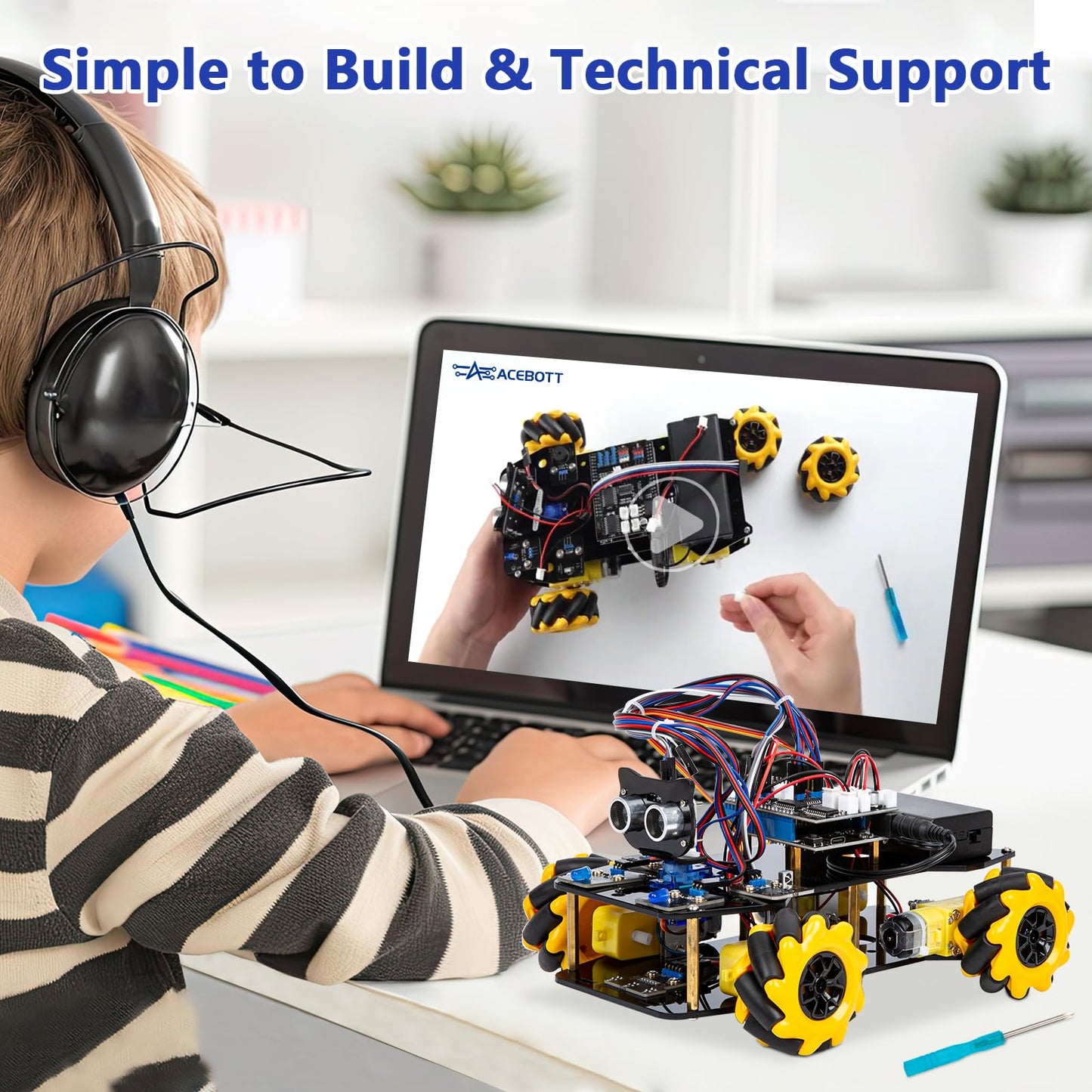 ACEBOTT Smart Robot Car Kit Compatible with Arduino, Robotics for Kids Ages 8-12 12-16, Electronic Programming Project/STEM Science Kits Coding Gifts for Adults and Youths