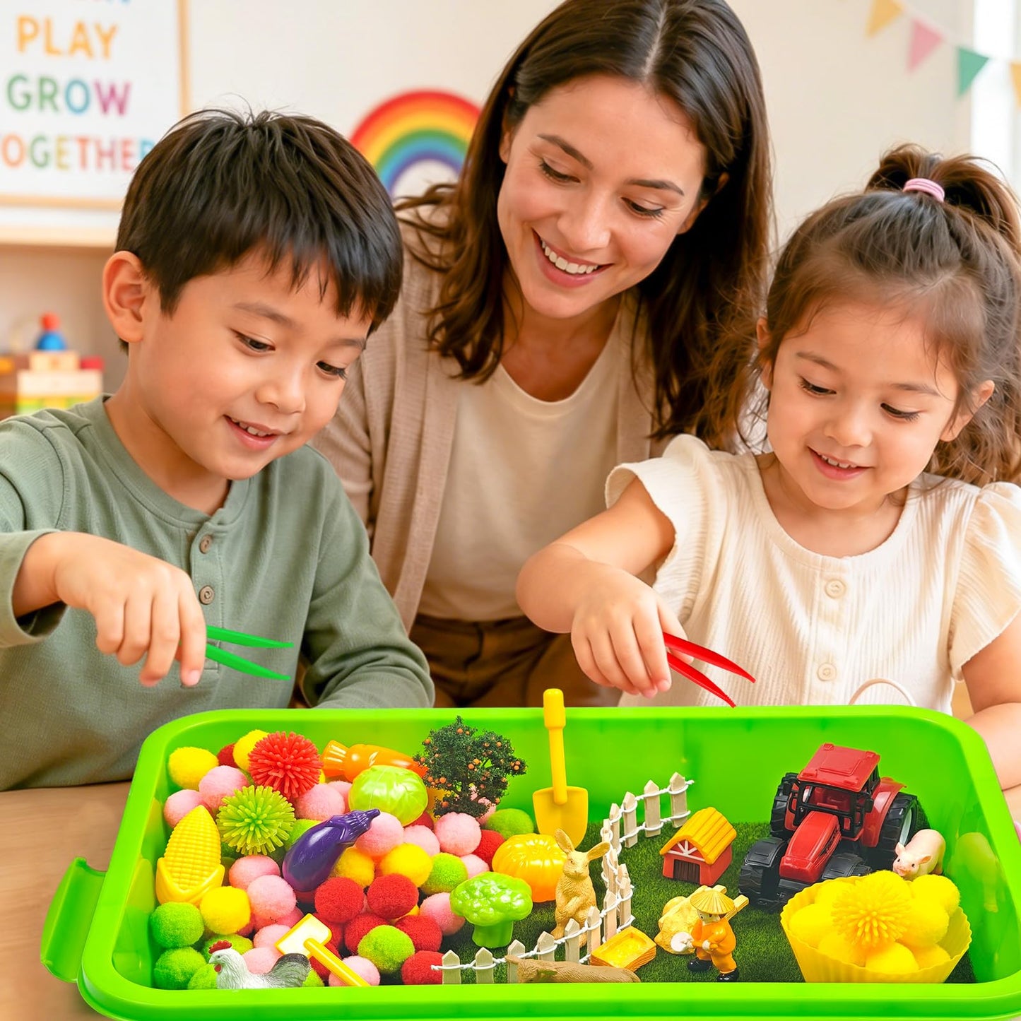 Cinrobiye 159 Pcs Farm Animal Sensory Bin Fillers Set with Storage Box, Barnyard Animals, Tractor and Farmhouse Accessories for Farm Sensory Bin, Classroom Activities, Home Projects and Theme Setup