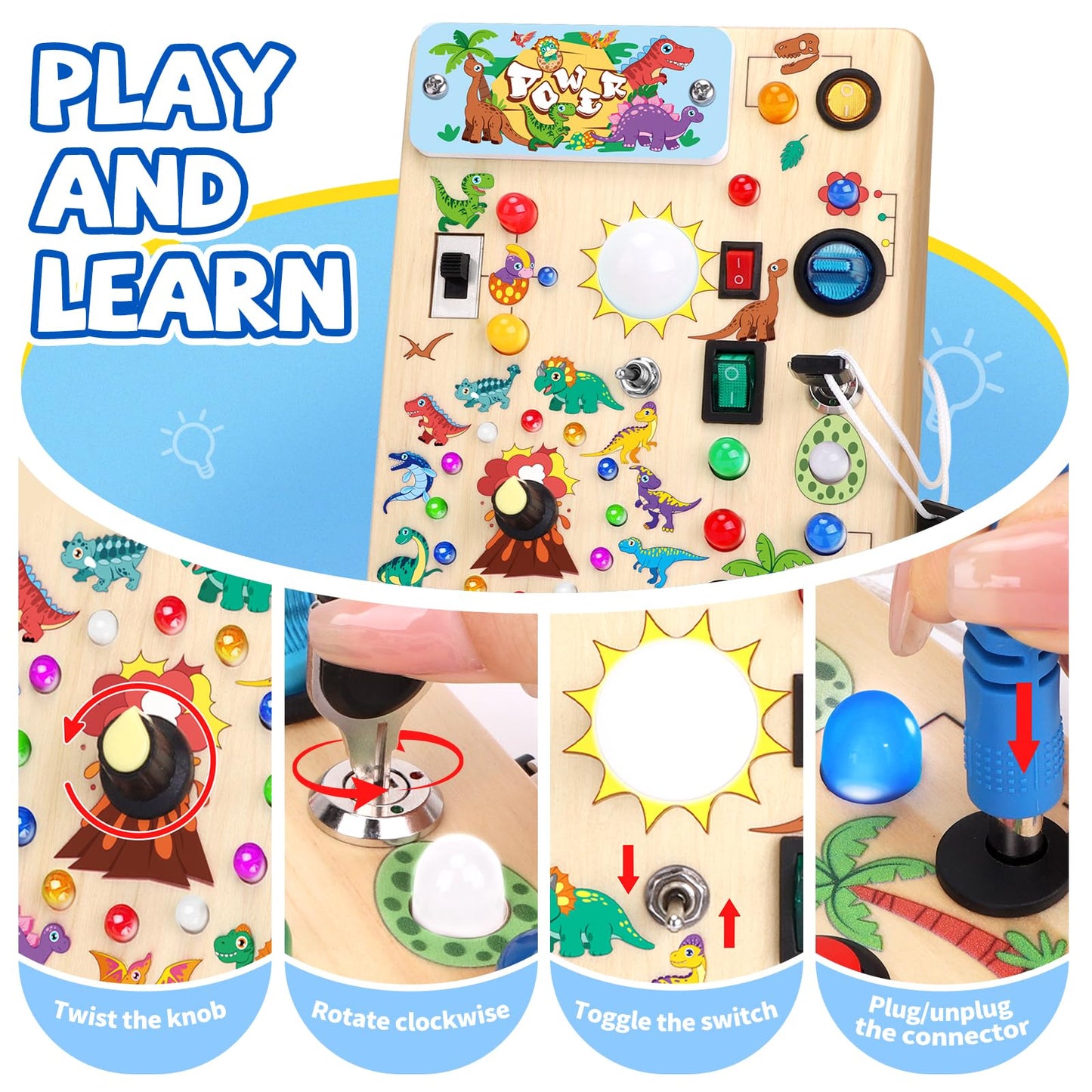 Grarain Busy Board for Toddlers - Montessori Educational Toy for 1-3 Year Old Boys & Girls | Travel-Friendly Sensory Learning Activity | Ideal for Kids with Autism(Dinosaur Busy Board)