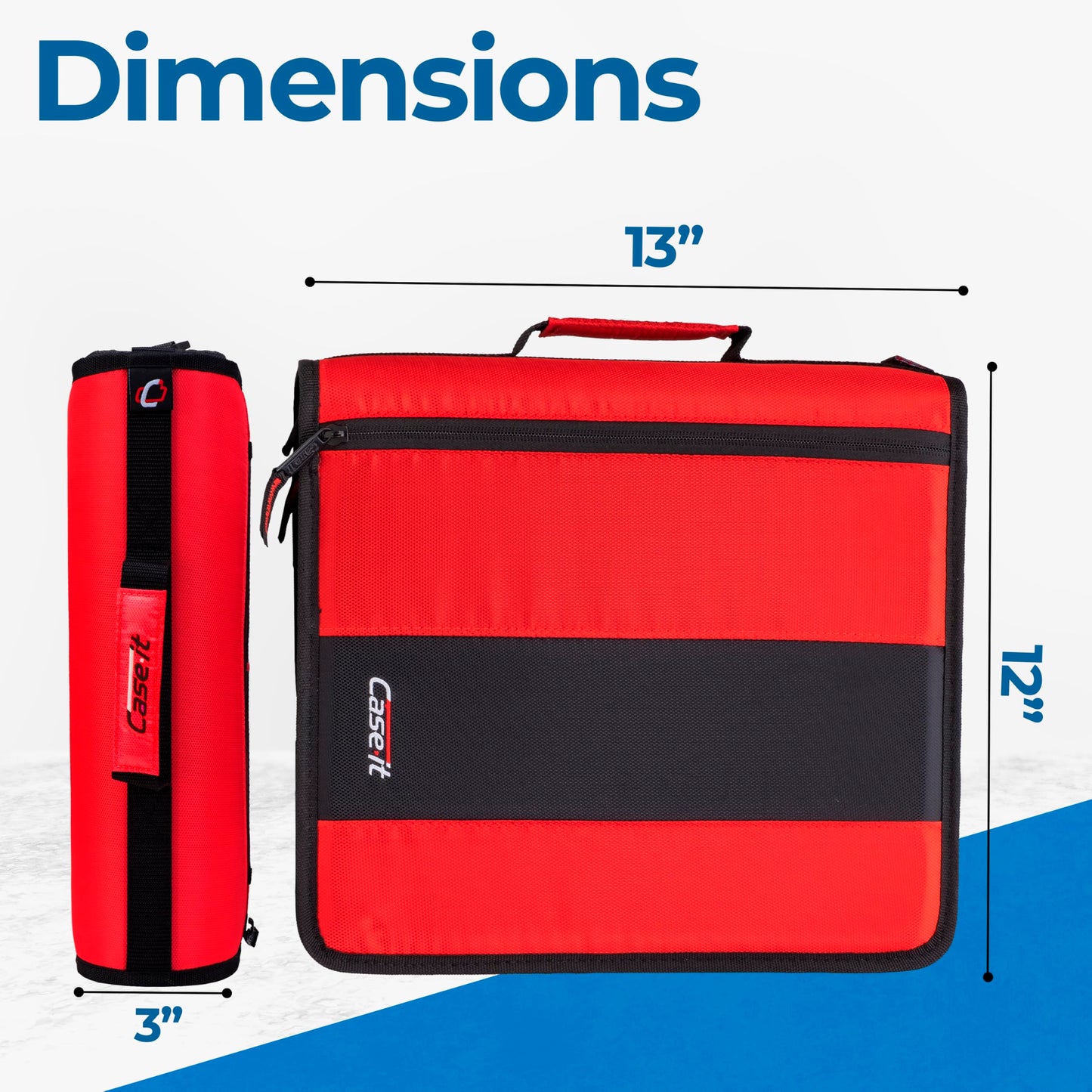 Case-it Classic Zipper Binder | 2-Inch O-Rings, 350 Sheet Capacity, Multiple Storage Pockets & Shoulder Strap | School & Office Organizer | D-251 Fire Engine Red