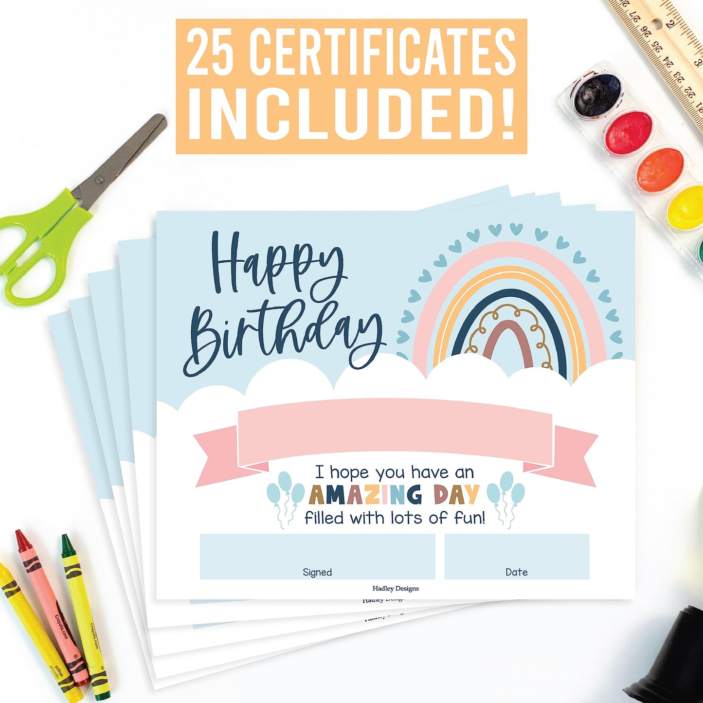 Happy Birthday Certificates for Students - 25 Student Birthday Certificates for Kids Classroom Must Haves, Teacher Supplies for Classroom Elementary, Boho Teacher Essentials