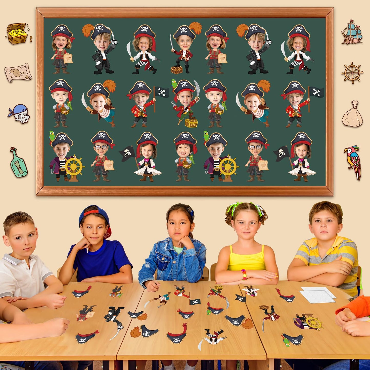 60pcs Pirate Cutouts Pirate Treasure Theme Bulletin Board Decorations Skull Hat Paper Cut-Outs Nautical Adventure Classroom Decor for Boy Girl DIY Craft Photo Kindergarten Preschool Wall Door Supplies