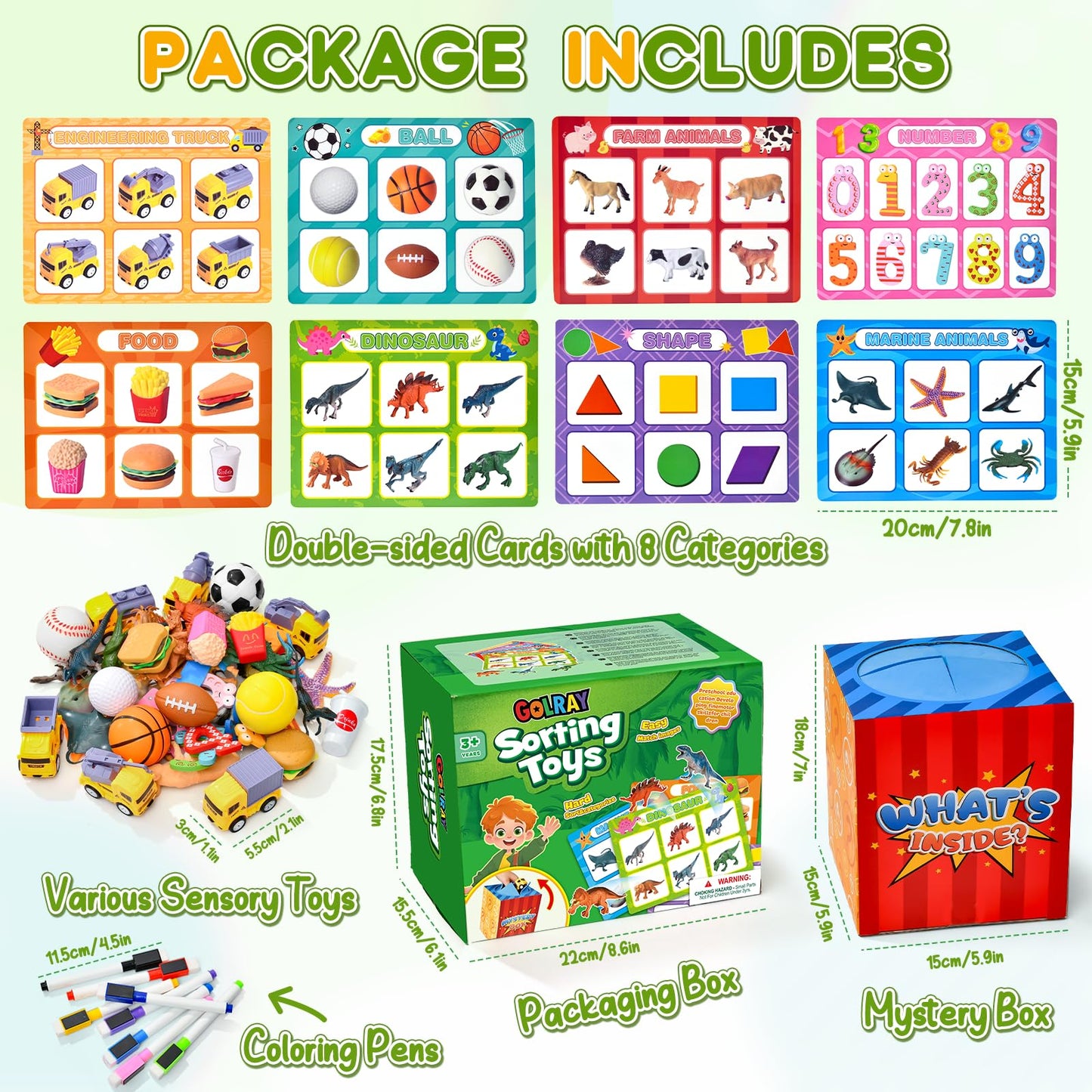 Golray Sorting Toys for Toddlers with Mystery Box, Educational Sorting Games with 8 Themes and 52 Matching Pieces for Preschool & Home Learning, Speech Therapy Toys, Montessori Gift for Kids Ages 3–5