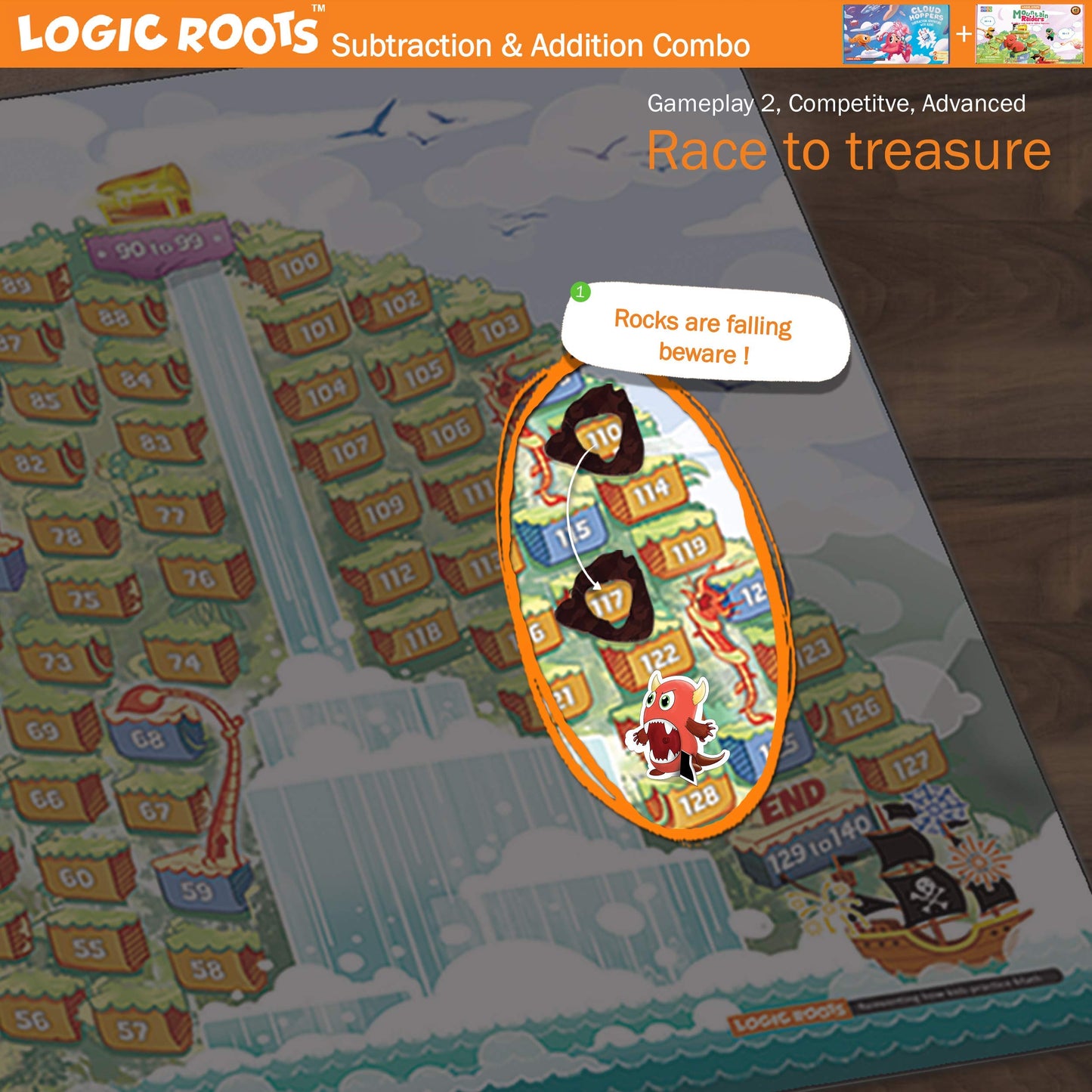 Logic Roots Addition and Subtraction Game - Fun Math Board Game for 6-8 Year Olds, Easy to Play Educational Game for Kids at Home, STEM Toy Gift for Girls & Boys (Cloud Hoppers + Moutain Raiders)