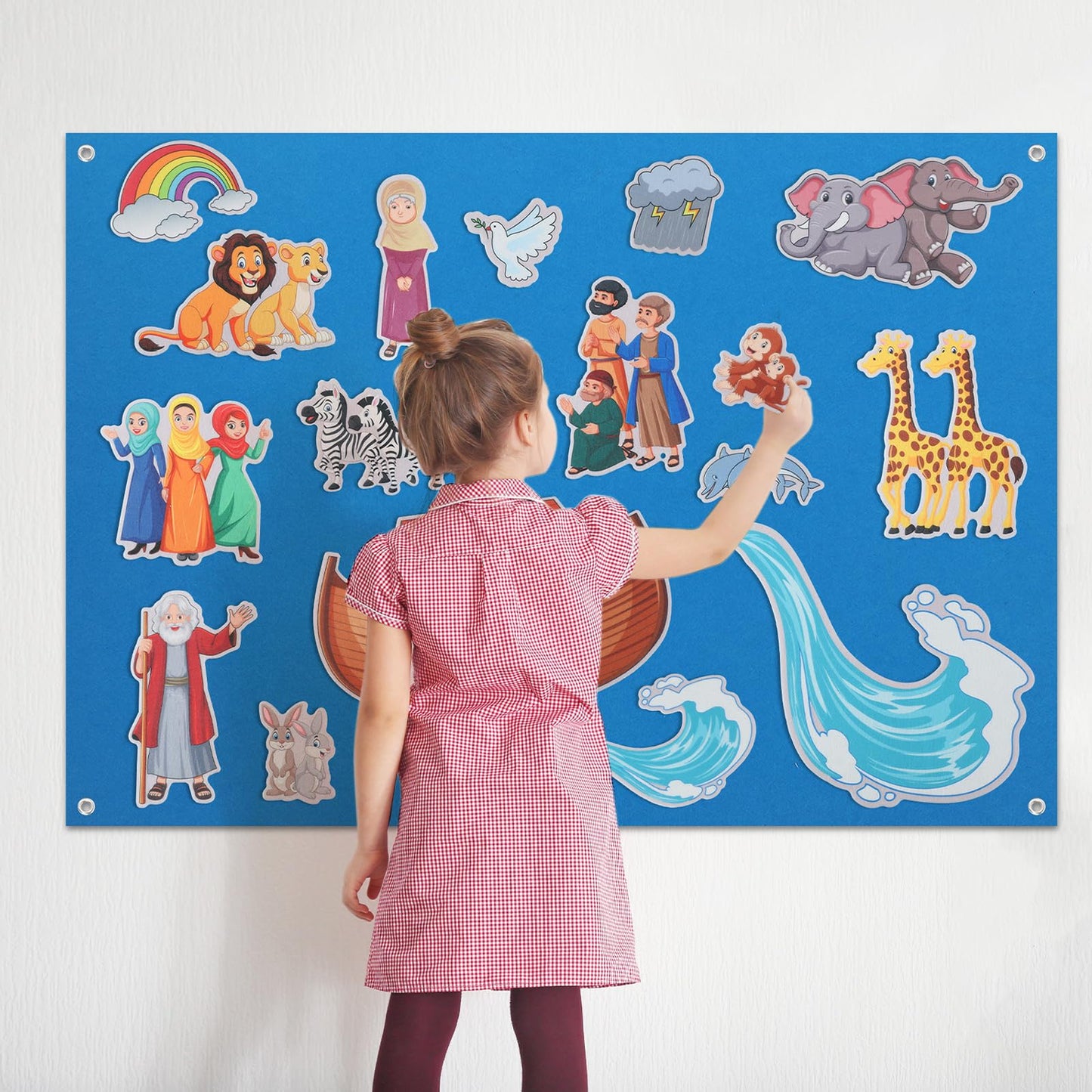 HunnmingRe Noah's Ark Felt Board Bible Stories Set Flannel Felt Board for Girls Boys Noah's Ark Craft Toy Pieces Bible Puzzles for Baptism School Class Home Activities