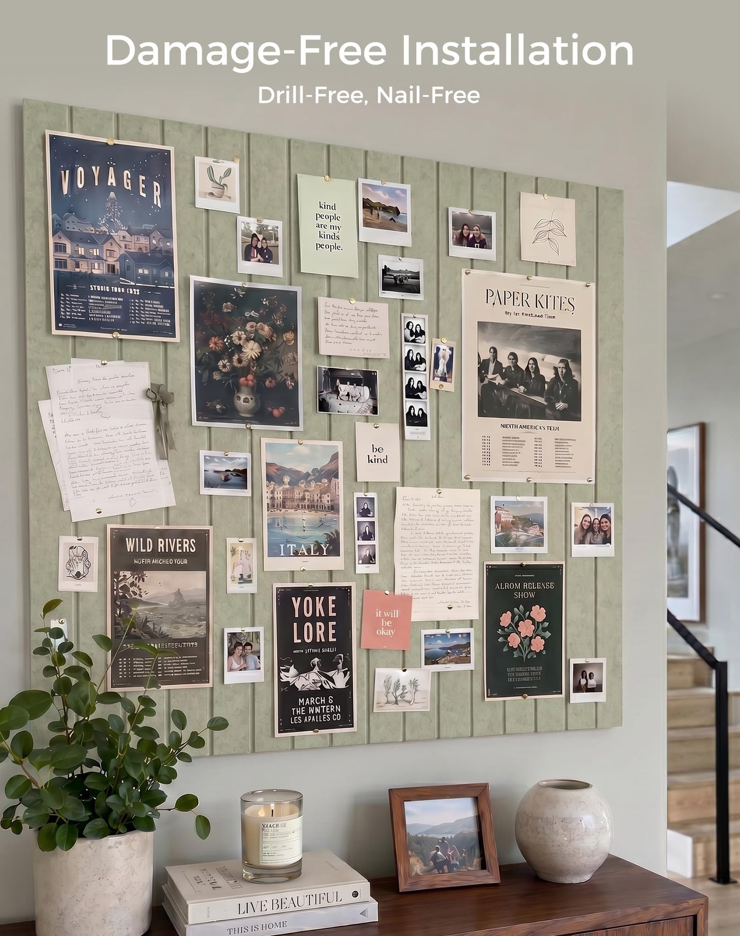Aothia 12-Pack Felt Bulletin Board Tiles, 48x36 Modular Pin Board for Walls, 0.2" Thick Cork Board Alternative for Office & Classroom, 70 Adhesive Tabs & 40 Pushpins Included(Sage Green)