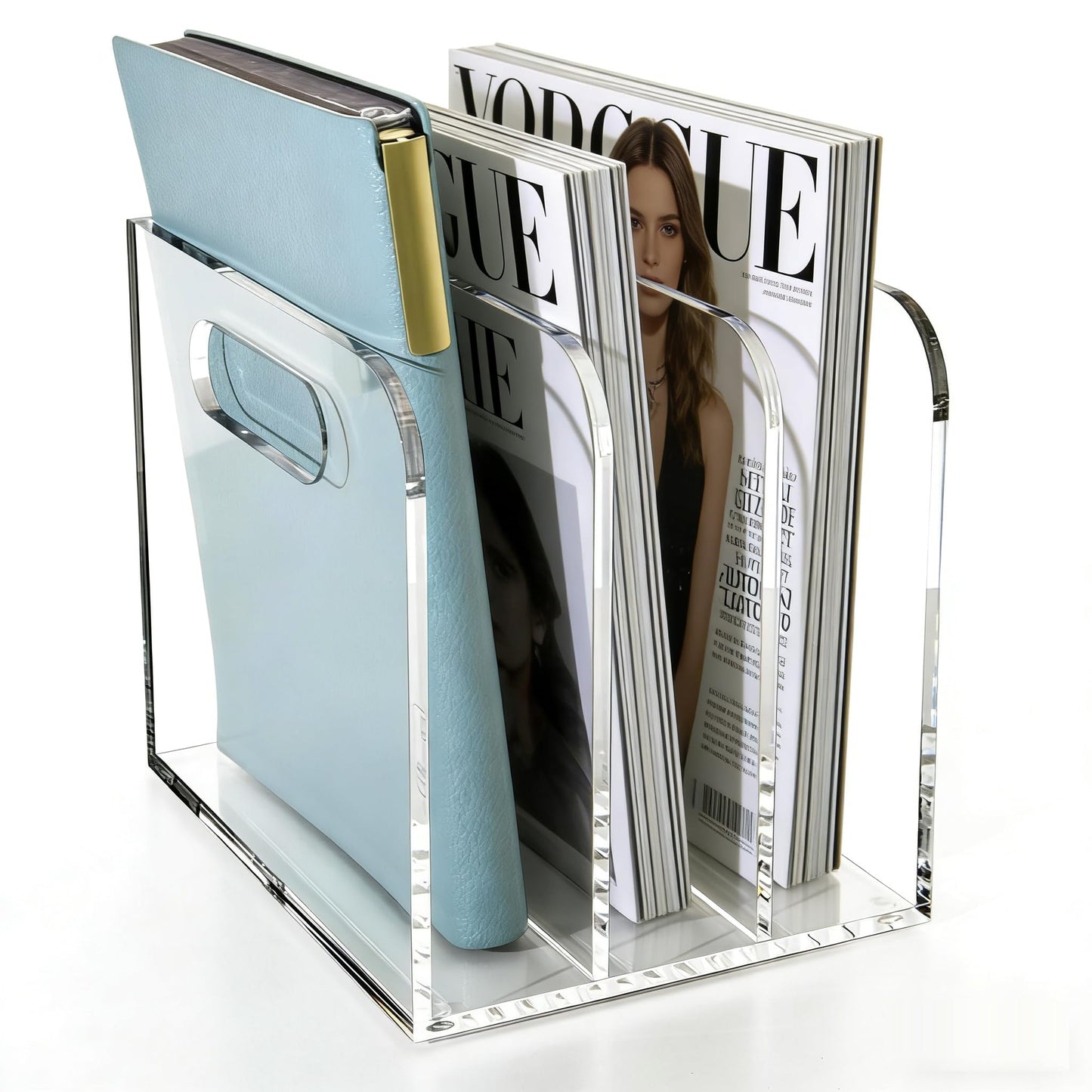 AIDIMOO Acrylic Magazine File Holder, 3 Vertical Compartments Desk Document Sorter Organizer, Clear Folder Rack Binder for Office/Documents/Classroom, for Home, Tablet, Magazines, Books & Accessories