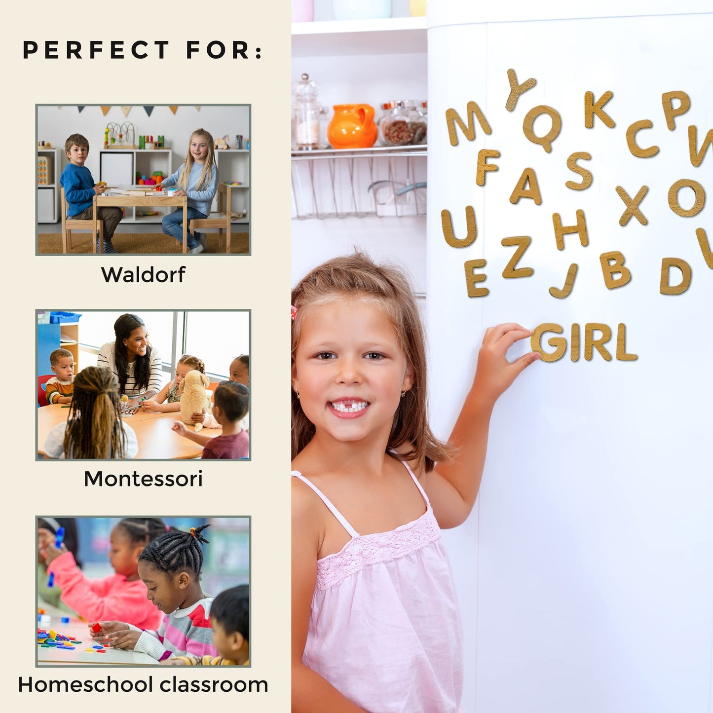 LEAPING LEARNING Alphabet Magnets - Magnetic Letters for Kids, Wooden Letters for Learning & Classroom Supplies, Ideal for Refrigerators, School Board, & Early Literacy Educational Toys 3+ (Uppercase)