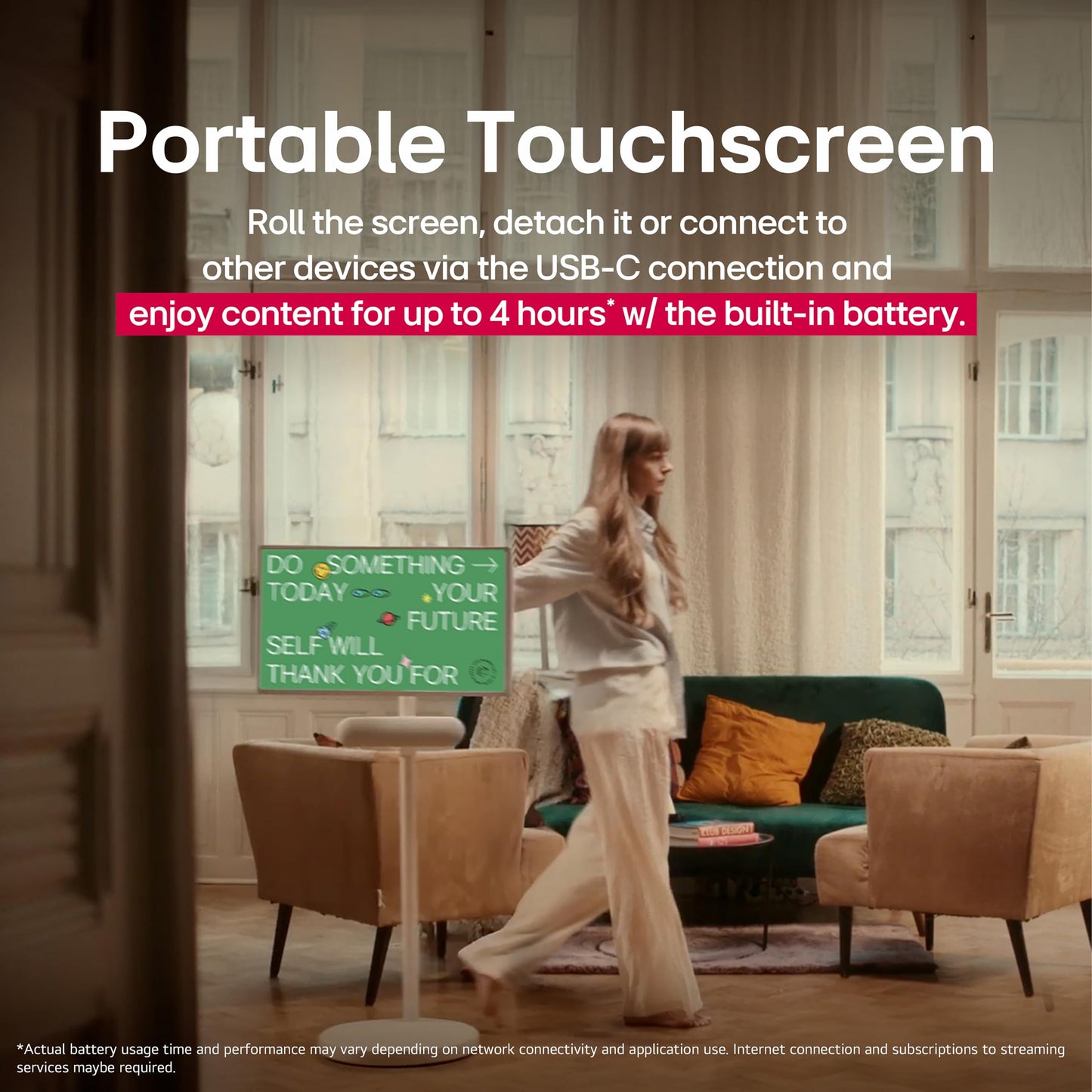 LG 27-Inch StanbyME 2 with Folio Cover, Portable Touch Screen TV, Dolby Vision, HDR10, Filmmaker Mode, Built-in Battery, Full Swivel Rotation (27LX6TYGA, 2025)