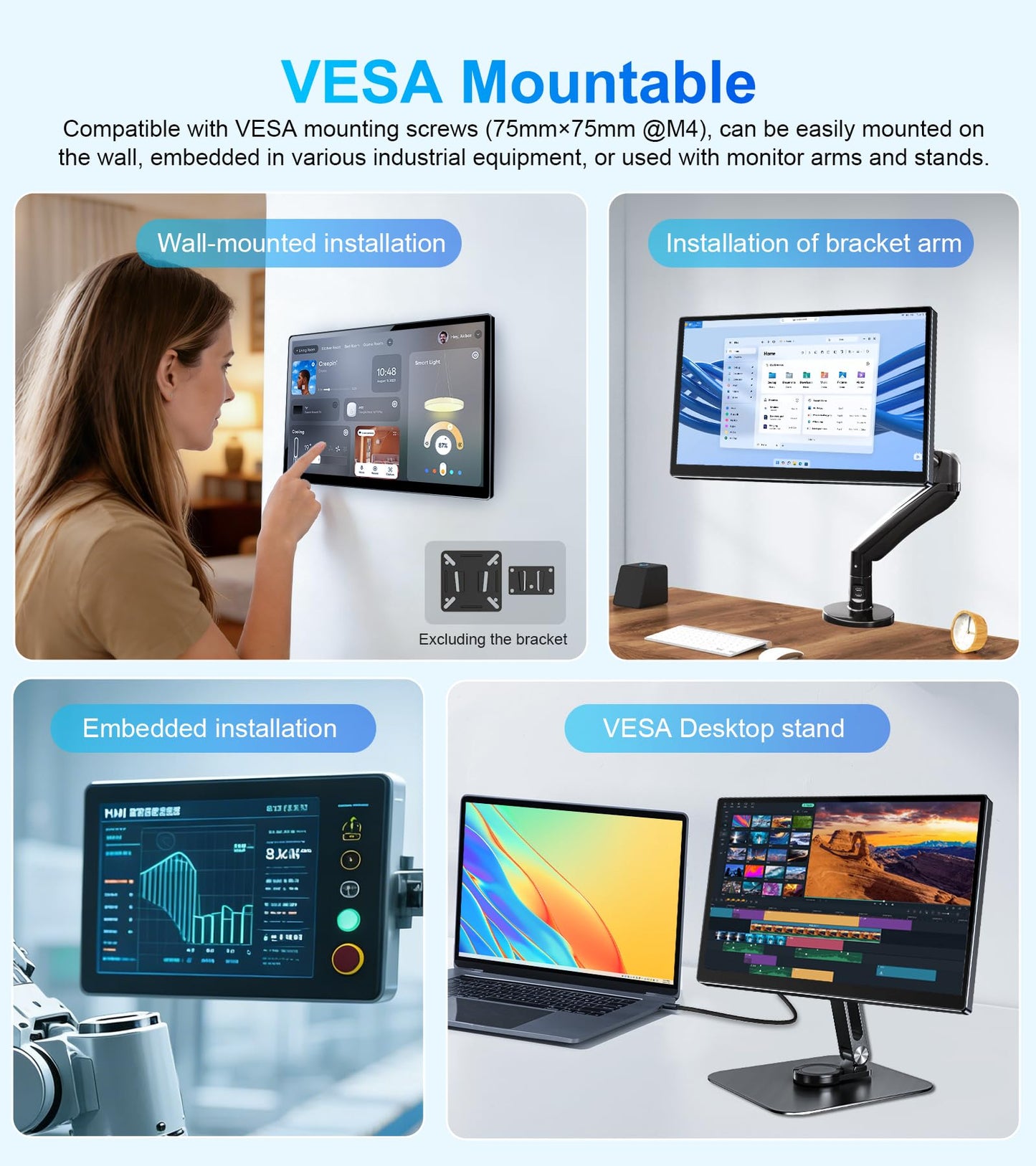 JUNEBOX 14" Touchscreen Monitor - Equipped with VGA DVI and HDMI VESA Dual-Speaker,1080P IPS 10-Point Industrial Touchscreen Monitor for PC Laptop RPi POS Kiosk Home,Industrial Equipment (Black)
