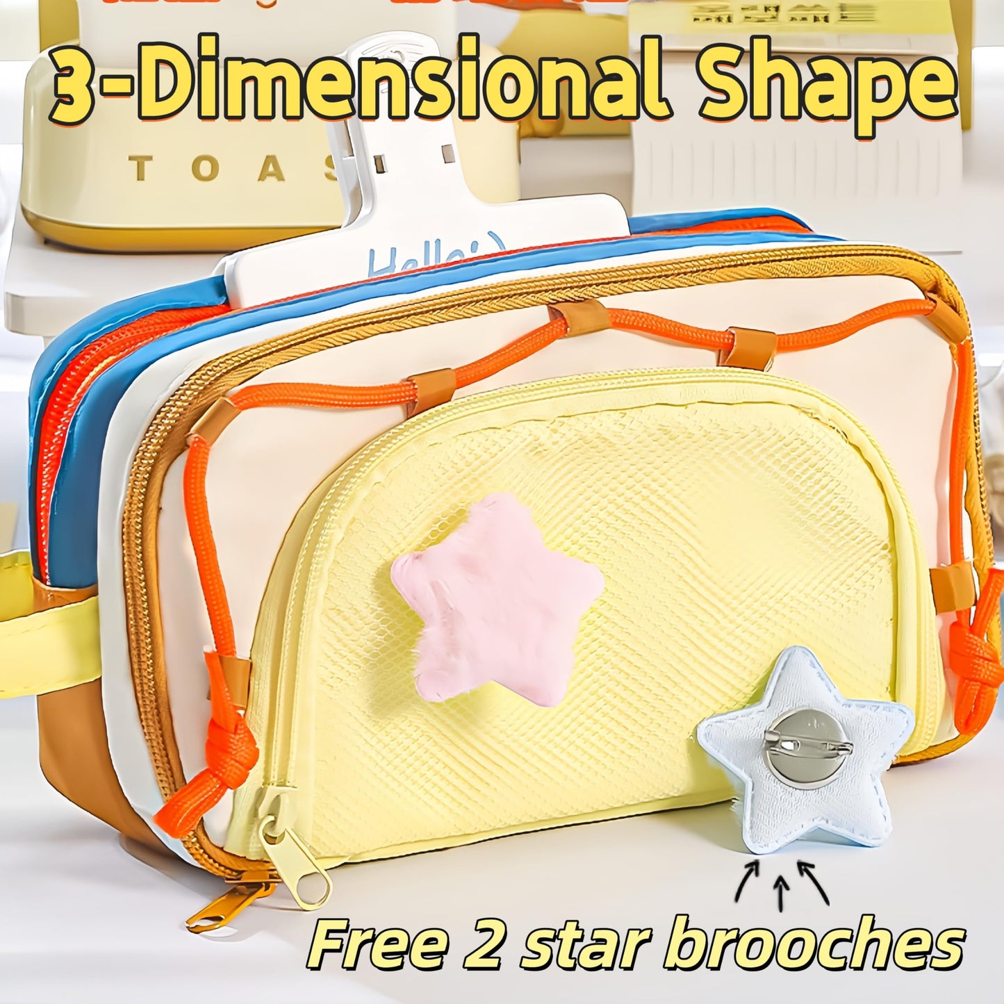 UIVXXUD Portable Multi-Layer Kawaii Star Pencil Case Organizer - Large Capacity Pencil Case with Compartments - Cute Pencil Pouch Functional Bag (Pink)