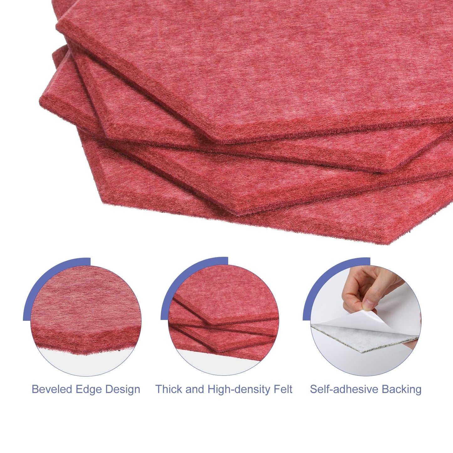 PATIKIL Felt Bulletin Board, 12"x10", 6 Packs Self Adhesive Hexagon Felt Tiles for Sound Proofing Wall Panels for Home Office Recording Studio,Game Room, Light Red