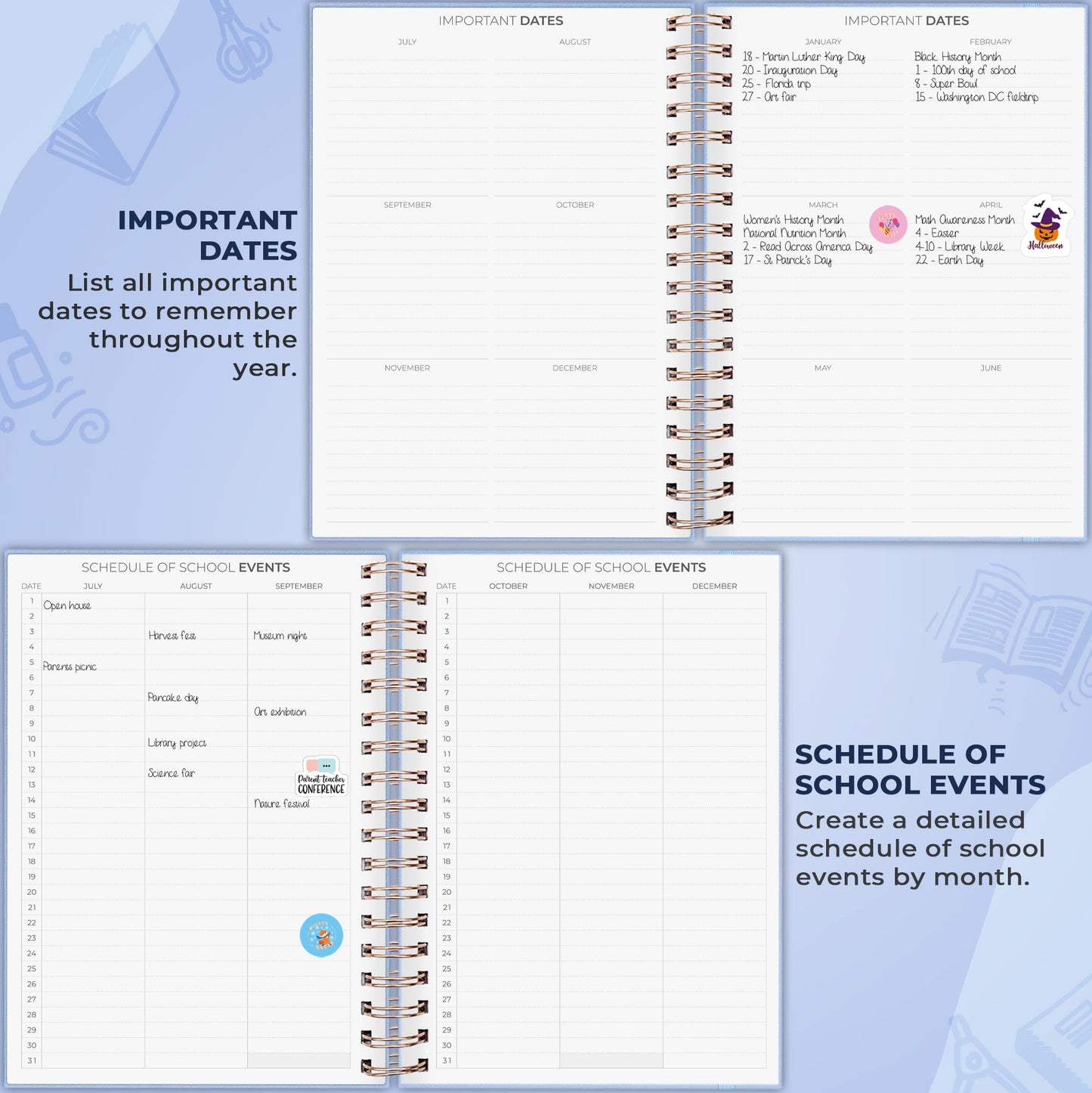 Clever Fox Teacher Planner Spiral – School Year Planner with Calendars & Lesson Plans – Teacher Plan Book for Classroom & Homeschool Organization - Undated, 7.9x10″ (Periwinkle)