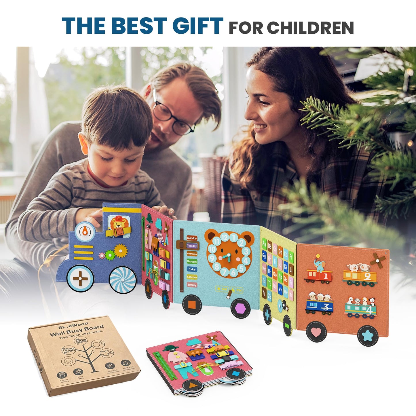 BlueWood Felt Wall Busy Board Panels, Toddler Learning Activity Center, Montessori Philosophy Sensory, Educational Toys, Conducive to All-Round Development - Train