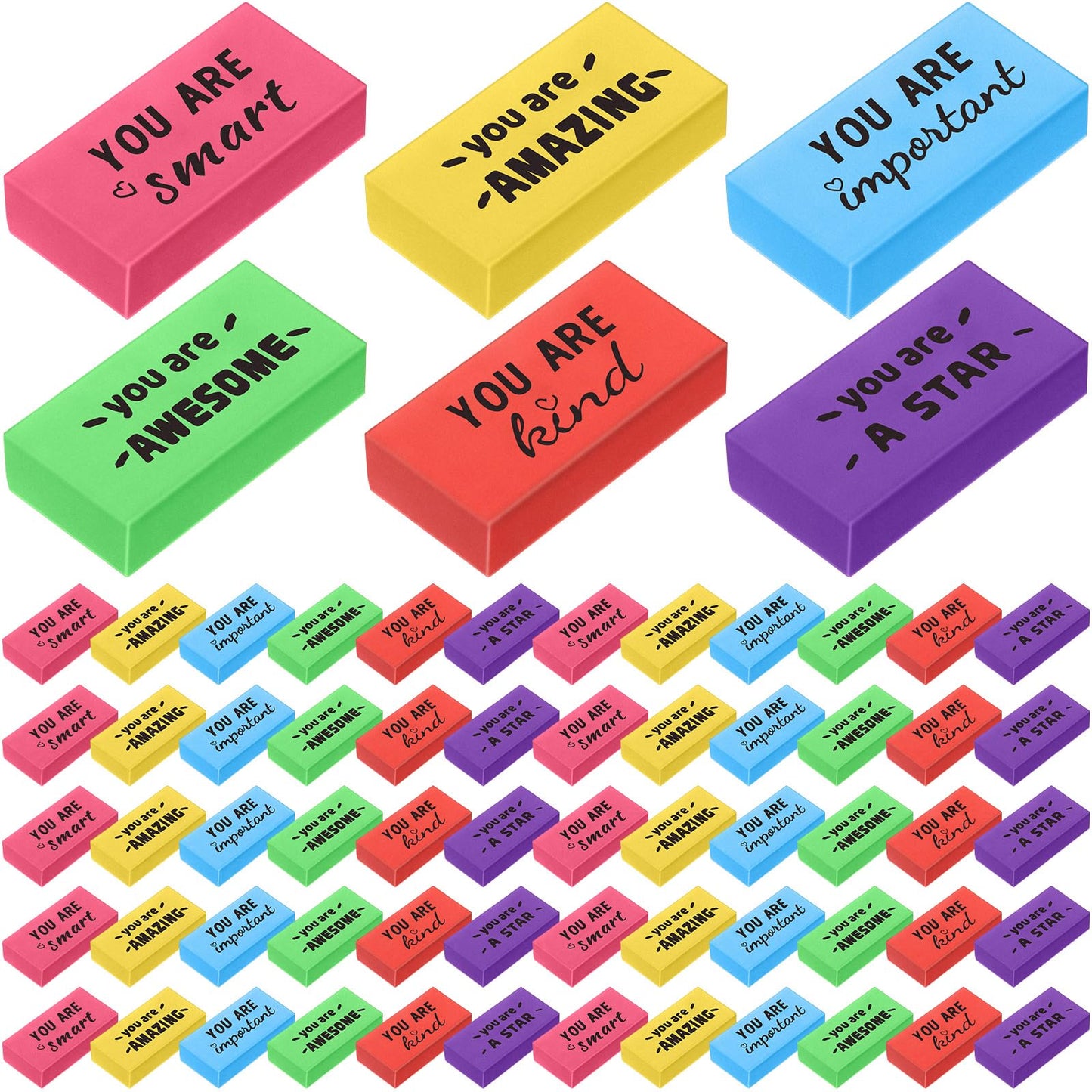 Resurhang 180 Pcs Erasers Bulk for Kids Inspirational Pencil Erasers Bulk for Drawing Motivational Big Eraser School Supplies for Classrooms Back to School Office (Motivational,Multicolor)