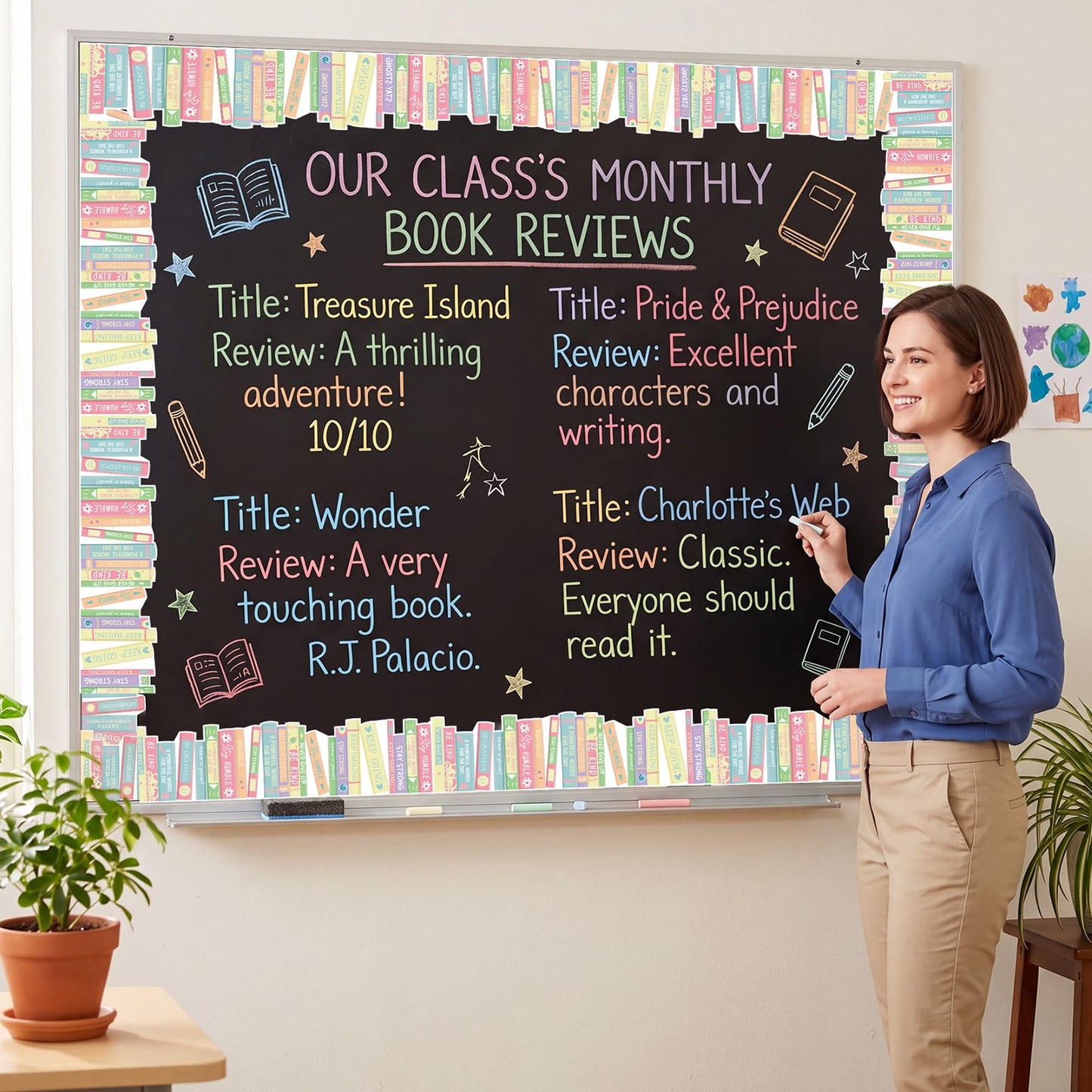 Tenceur 120 ft Bookshelf Border Trim Book Rolled Border Trim Decor Back to School Straight Bulletin Board Set for Library Classroom Poster Board Whiteboard Wall Decoration(Pastel,Fresh)